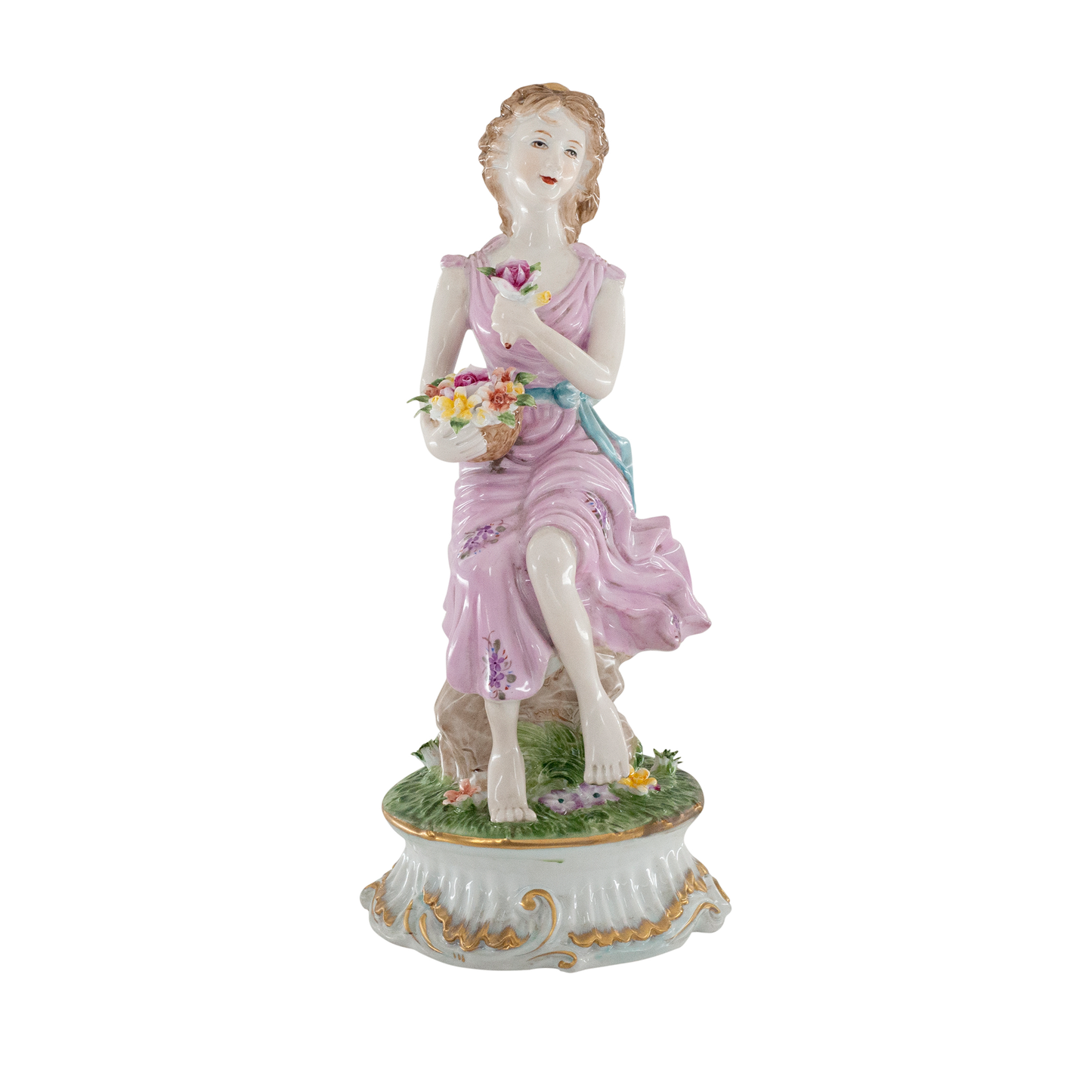 Woman Picking Flowers Porcelain Figurine