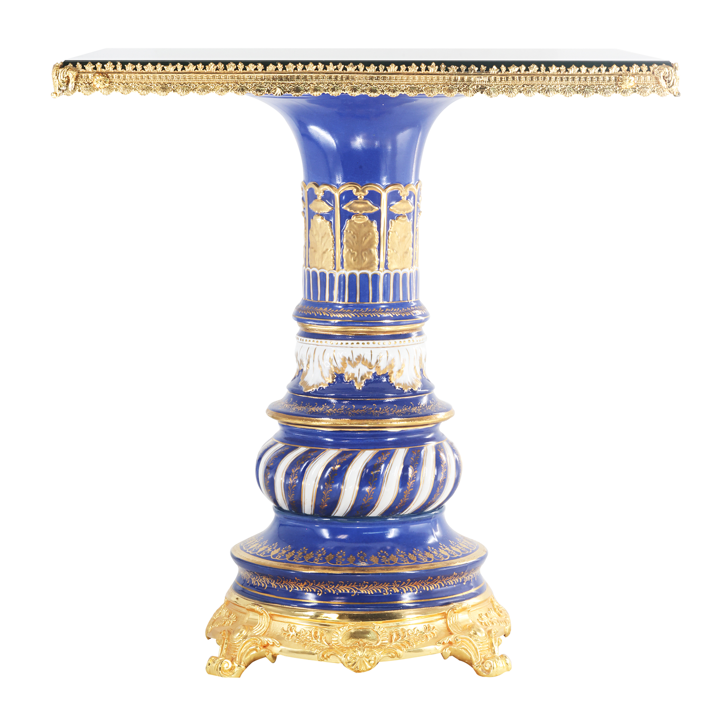 Rococo Style Hand-painted Square Glass Top Table