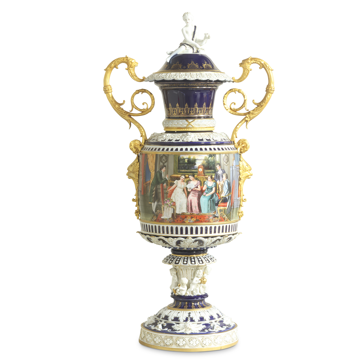 Hand-Painted Ornate Handle Society Vase