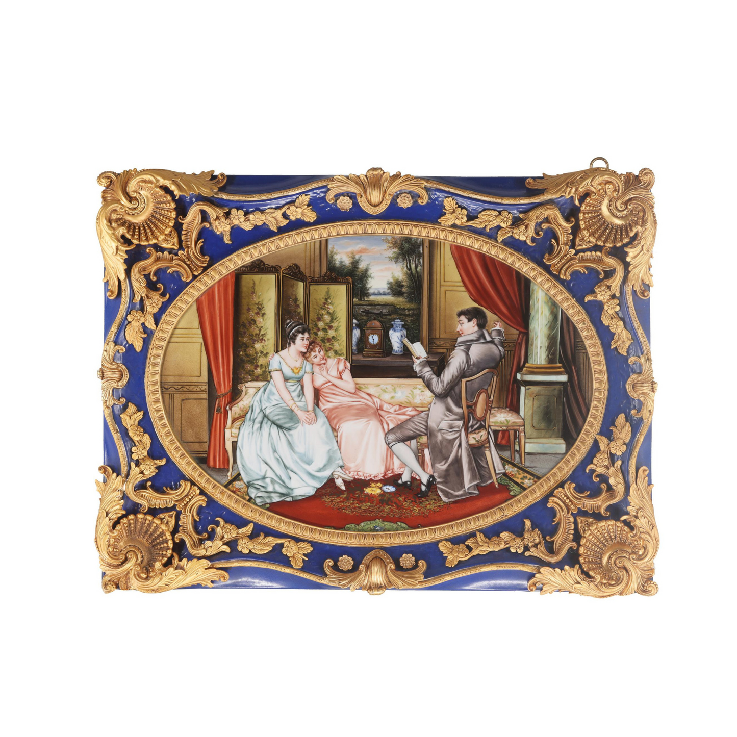 The Courtship Porcelain Painting In Bronze Frame