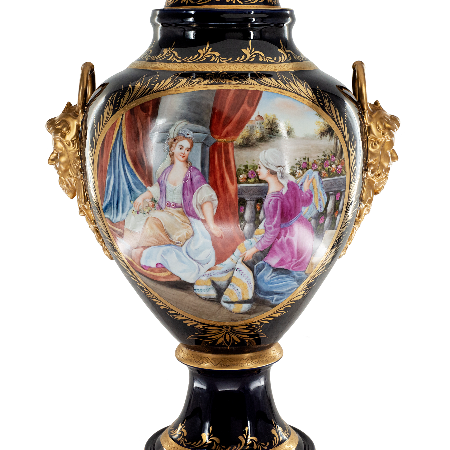 Hand-painted Bronze Mythological Handle Porcelain Urn