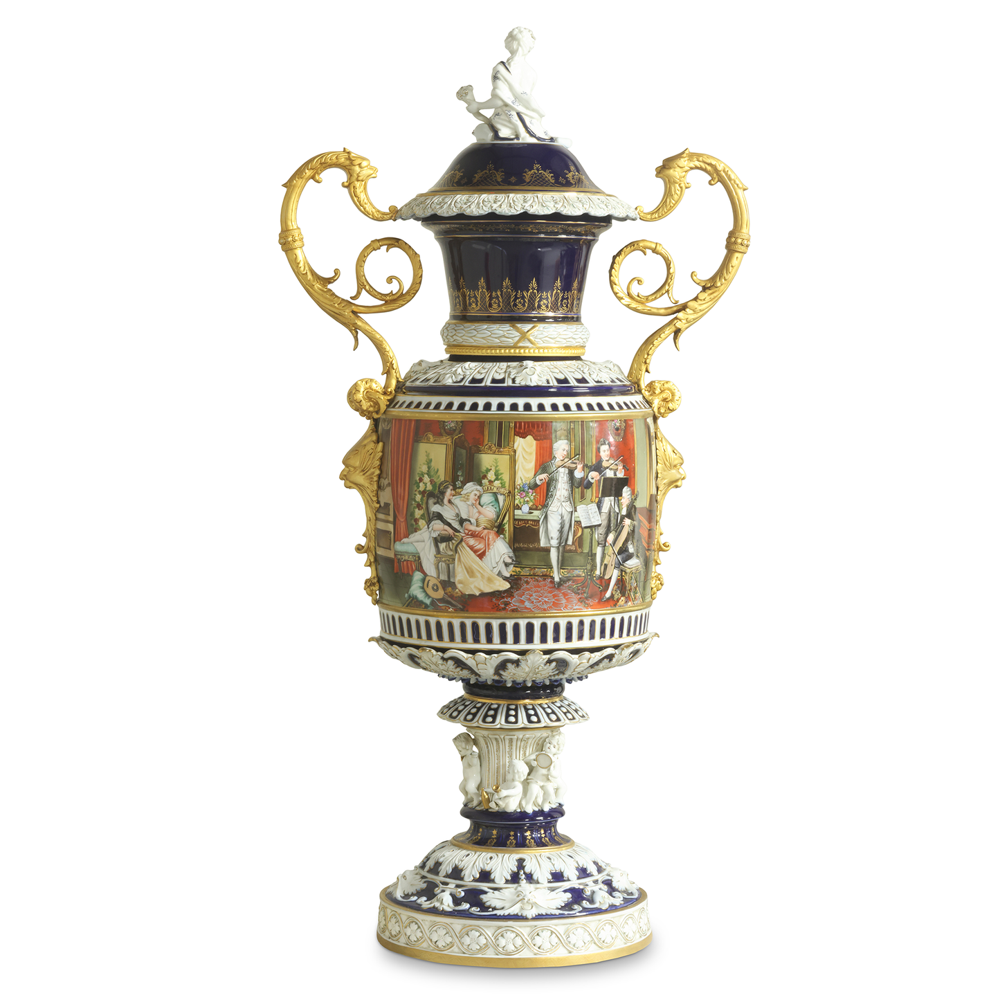 Hand-Painted Ornate Handle Society Vase