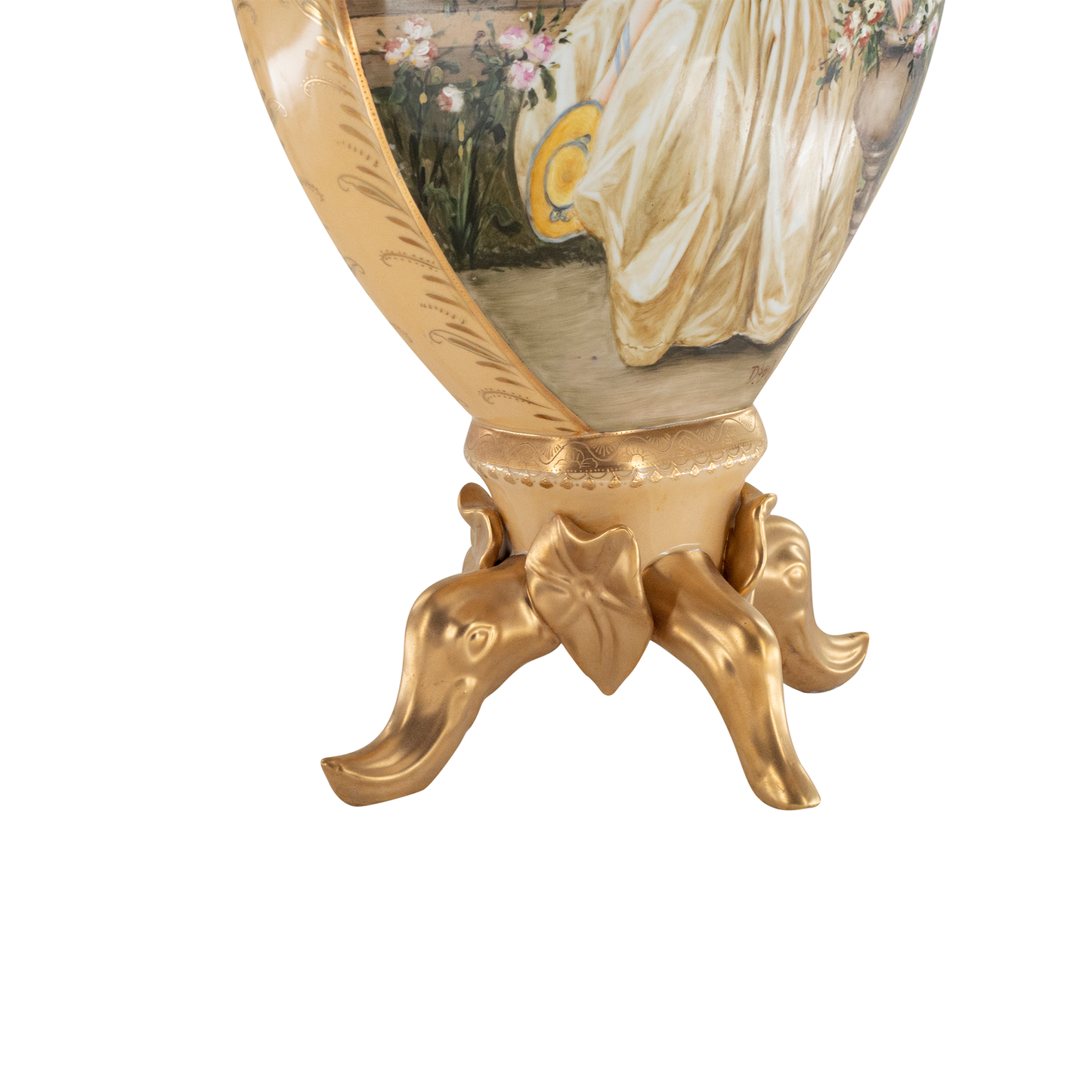 Jarrón Plano Porcelana Asa León