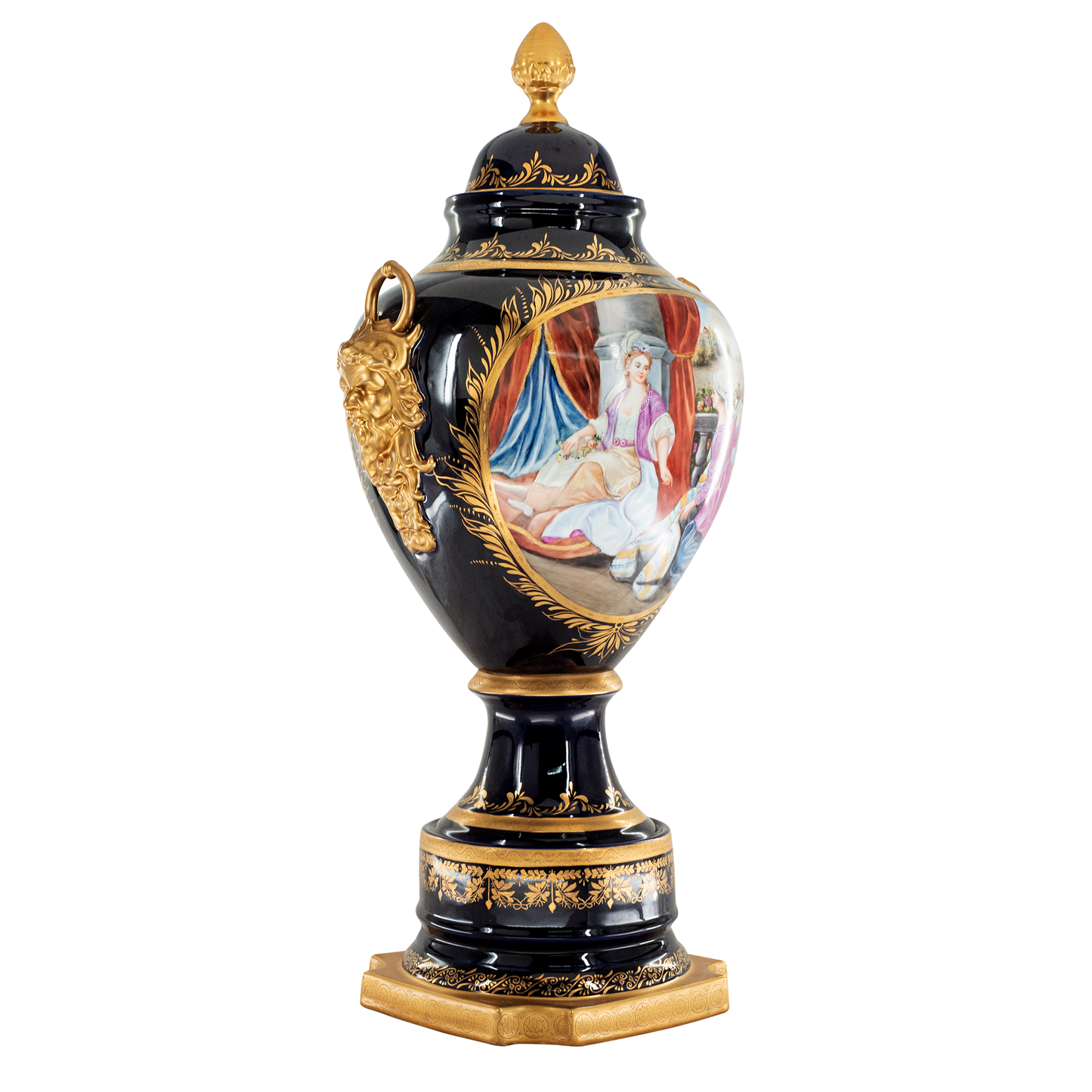Hand-painted Bronze Mythological Handle Porcelain Urn