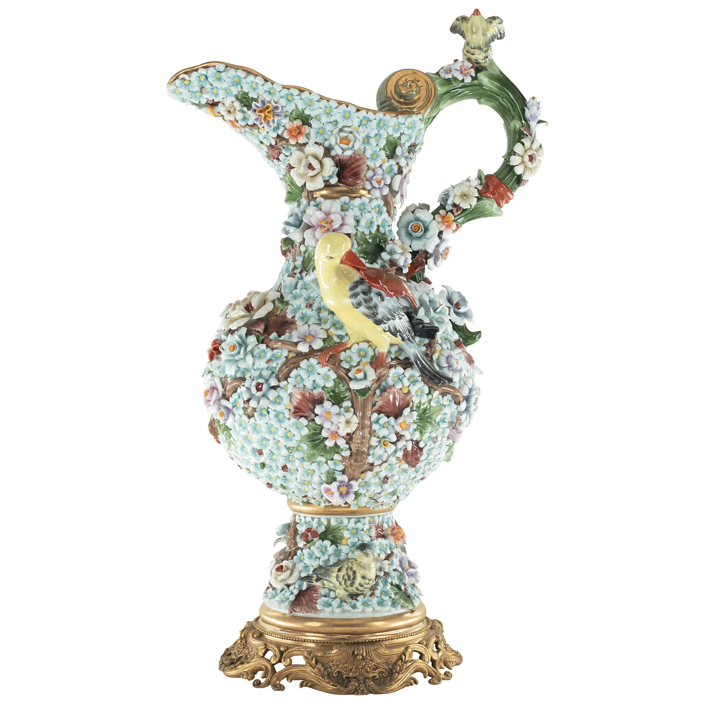 Jarrón tridimensional de flores de porcelana con pájaros