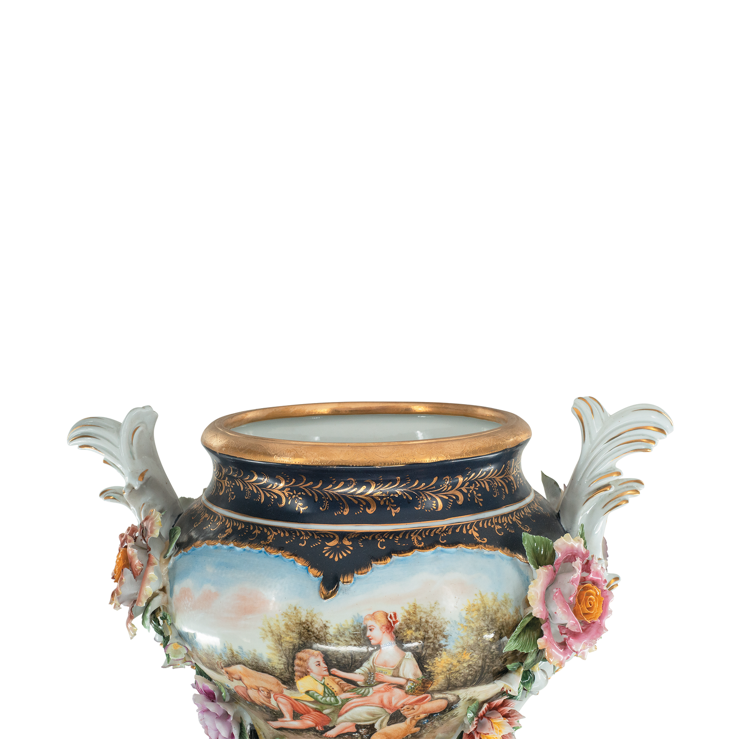 Hand-painted Potpourri Vase with Rococo Motif and Porcelain Flowers