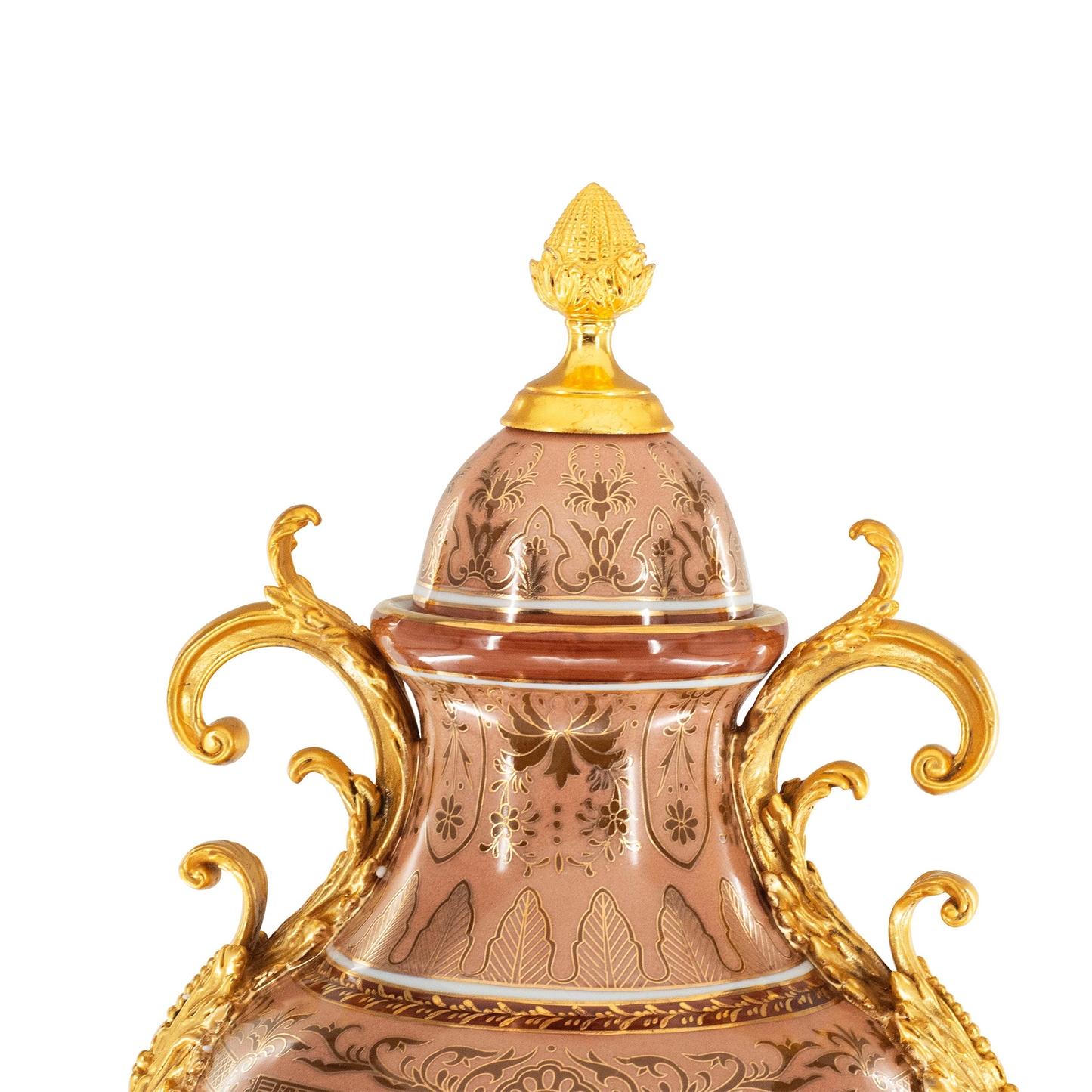 Jarrón de porcelana rococó con mango de bronce
