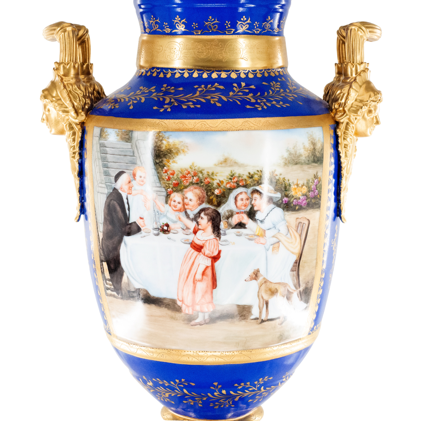 Magnífico Jarrón De Porcelana Y Bronce Pintado A Mano