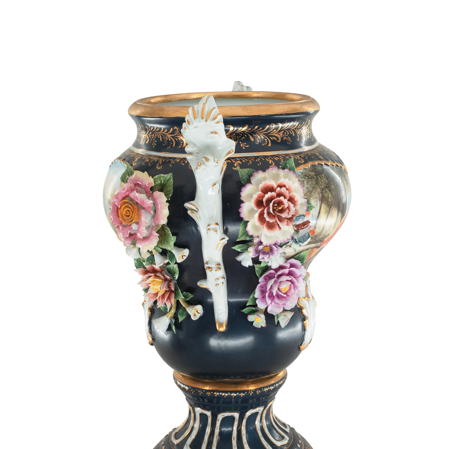 Hand-painted Potpourri Vase with Rococo Motif and Porcelain Flowers