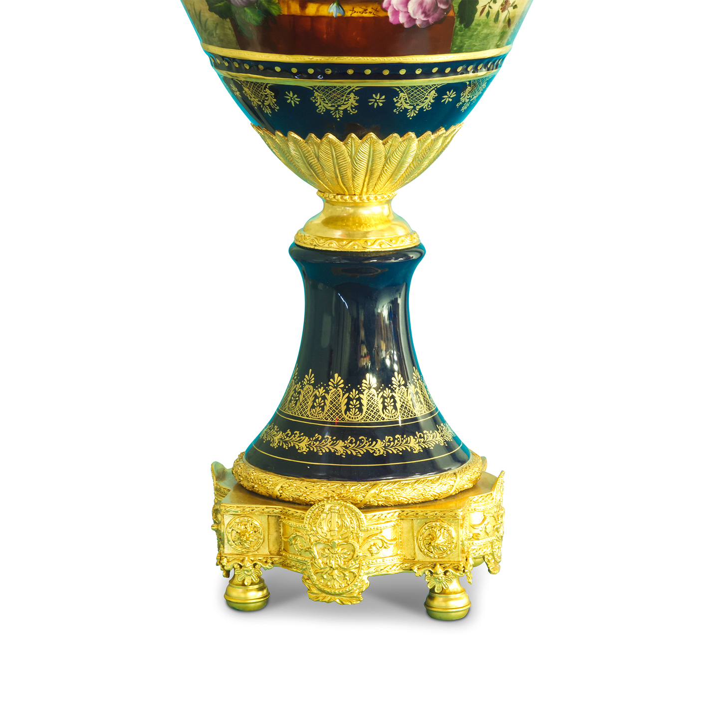 Striking Porcelain And Bronze Hand-Painted Cherub Handle Vase
