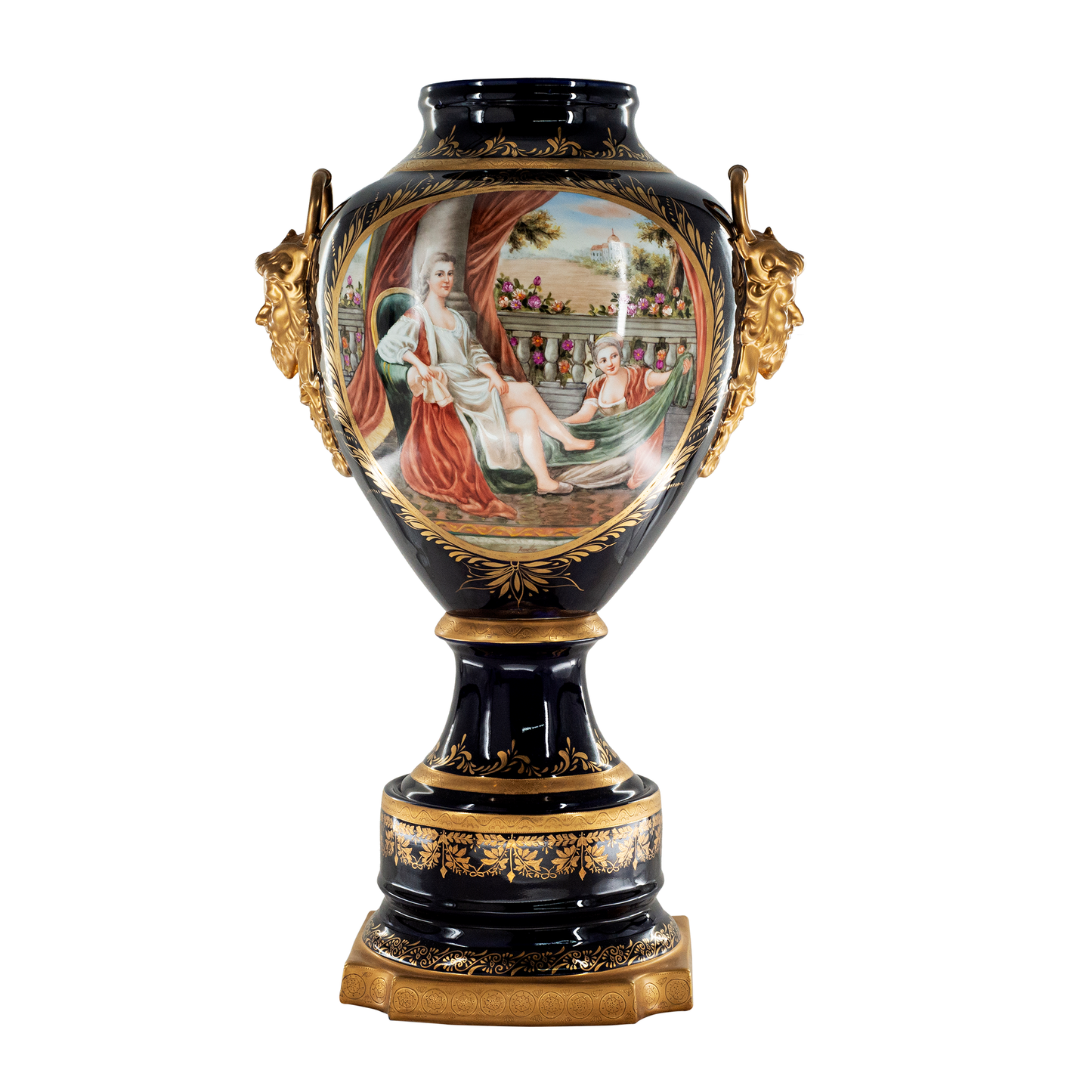 Hand-painted Bronze Mythological Handle Porcelain Urn