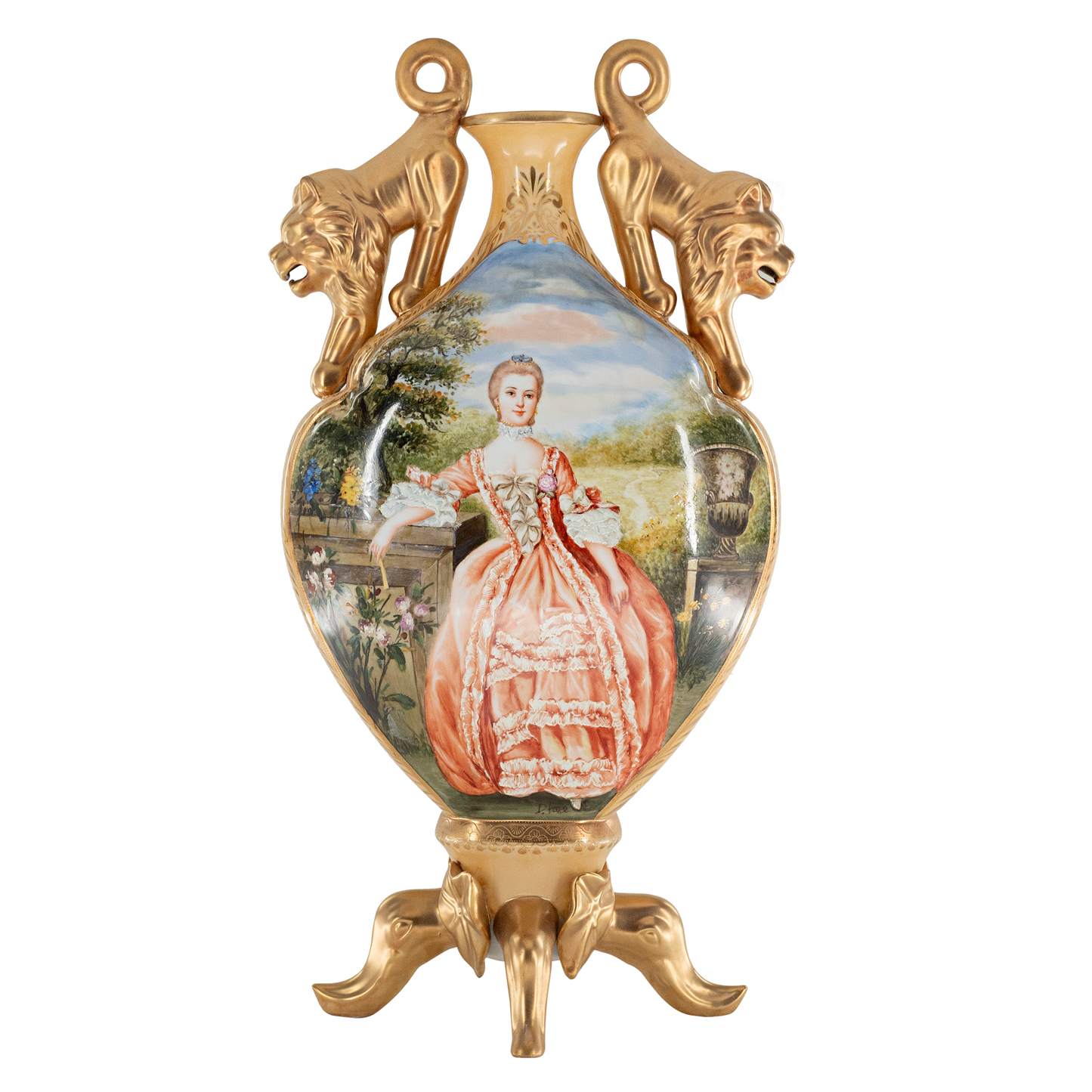 Jarrón Plano Porcelana Asa León