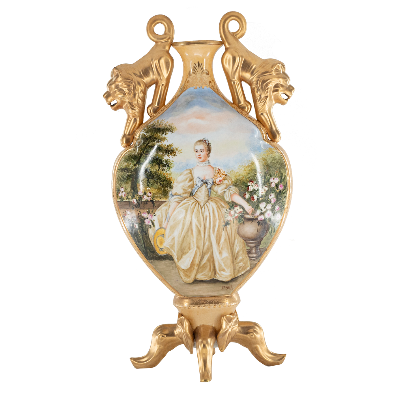 Jarrón Plano Porcelana Asa León