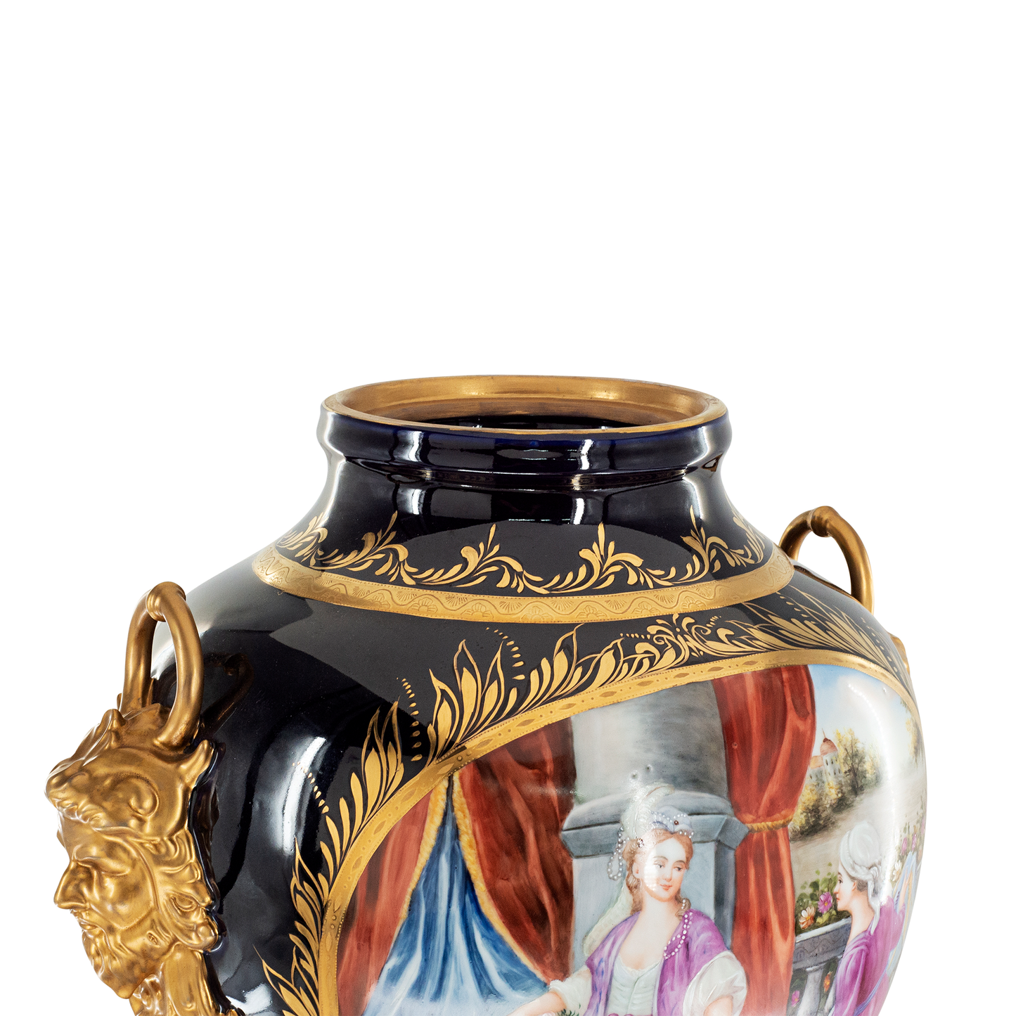 Hand-painted Bronze Mythological Handle Porcelain Urn
