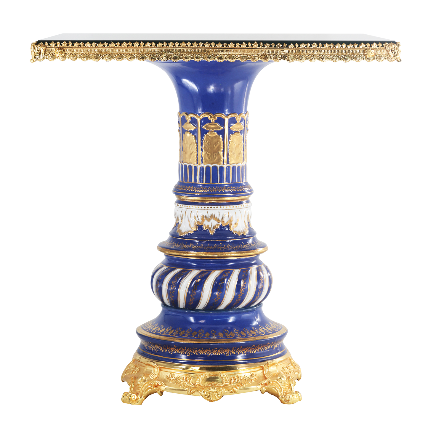 Rococo Style Hand-painted Square Glass Top Table