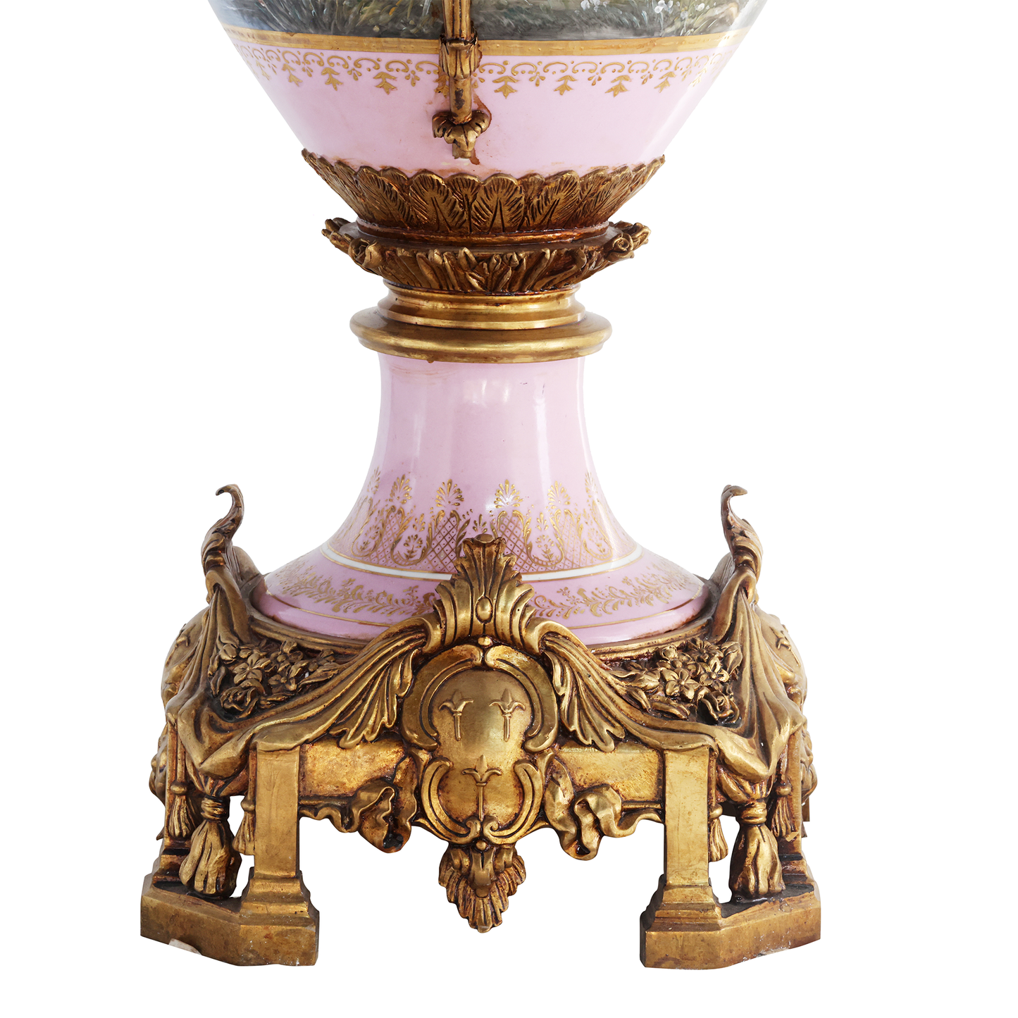 Parrot Lid & Cherub Bronze Handle Hand-painted Urn