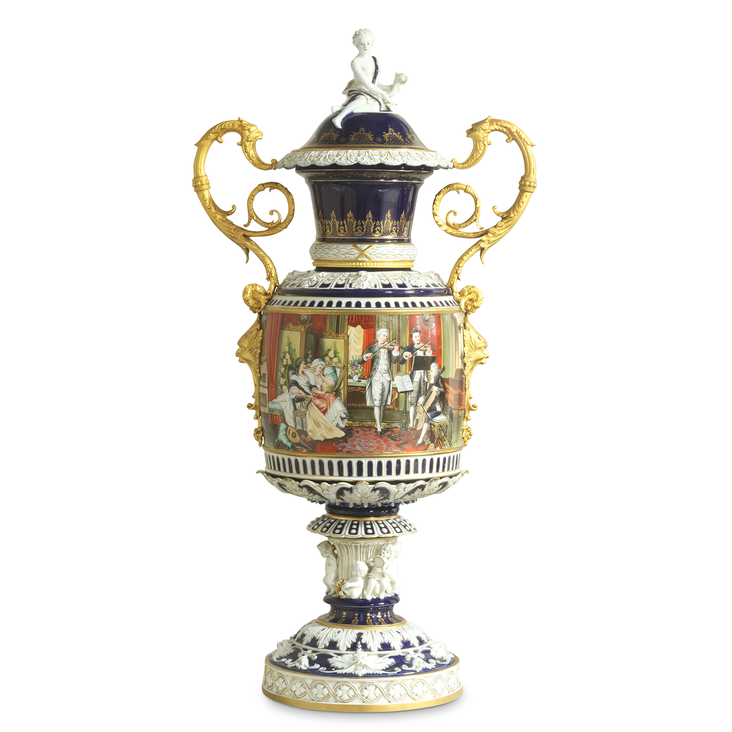 Hand-Painted Ornate Handle Society Vase