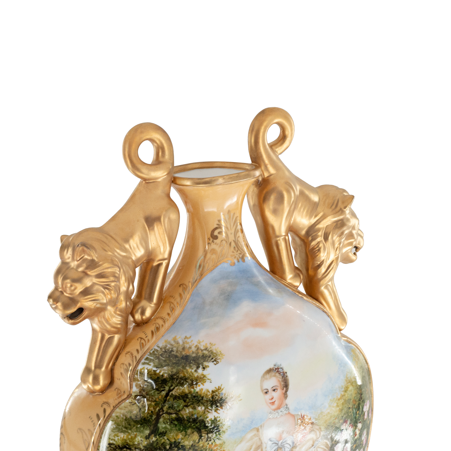 Jarrón Plano Porcelana Asa León