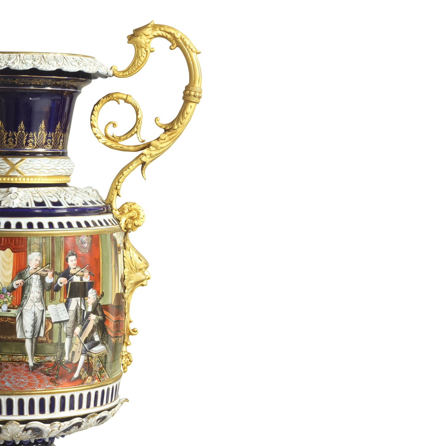 Hand-Painted Ornate Handle Society Vase