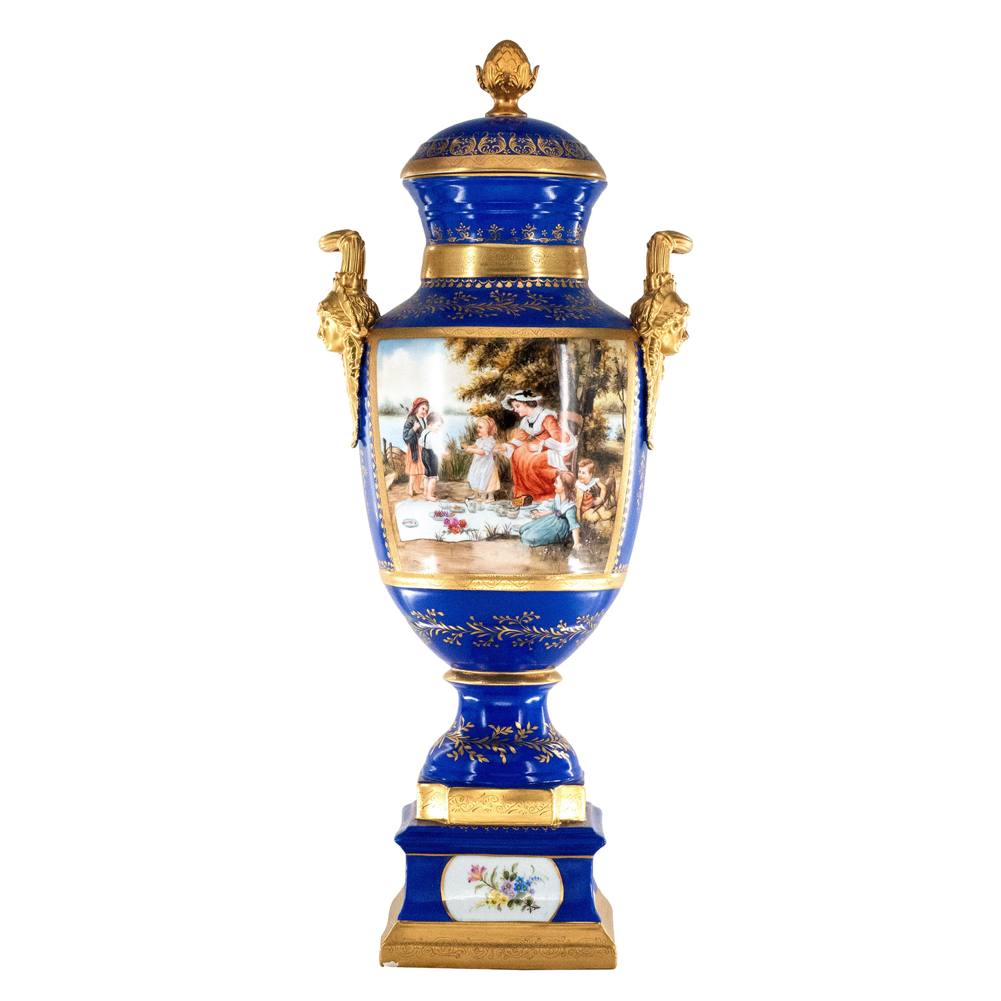 Magnífico Jarrón De Porcelana Y Bronce Pintado A Mano