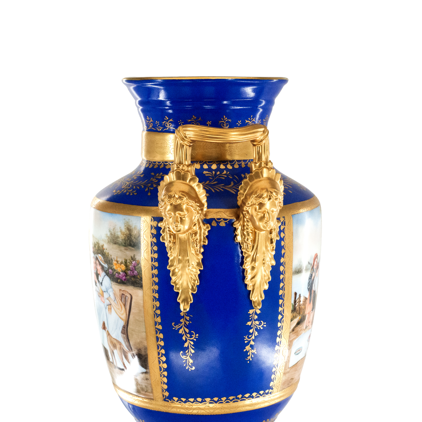 Magnífico Jarrón De Porcelana Y Bronce Pintado A Mano