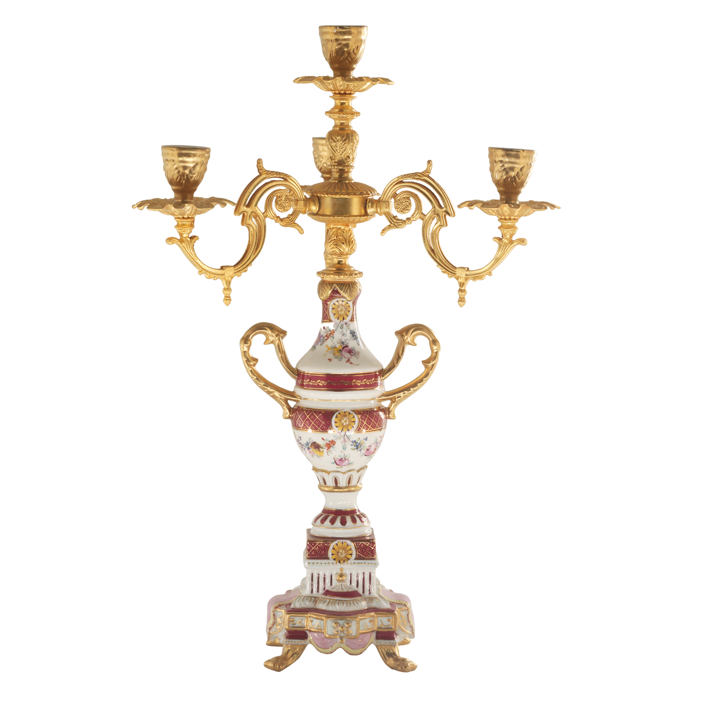 Porcelain And Bronze Four Cup Candle Holder