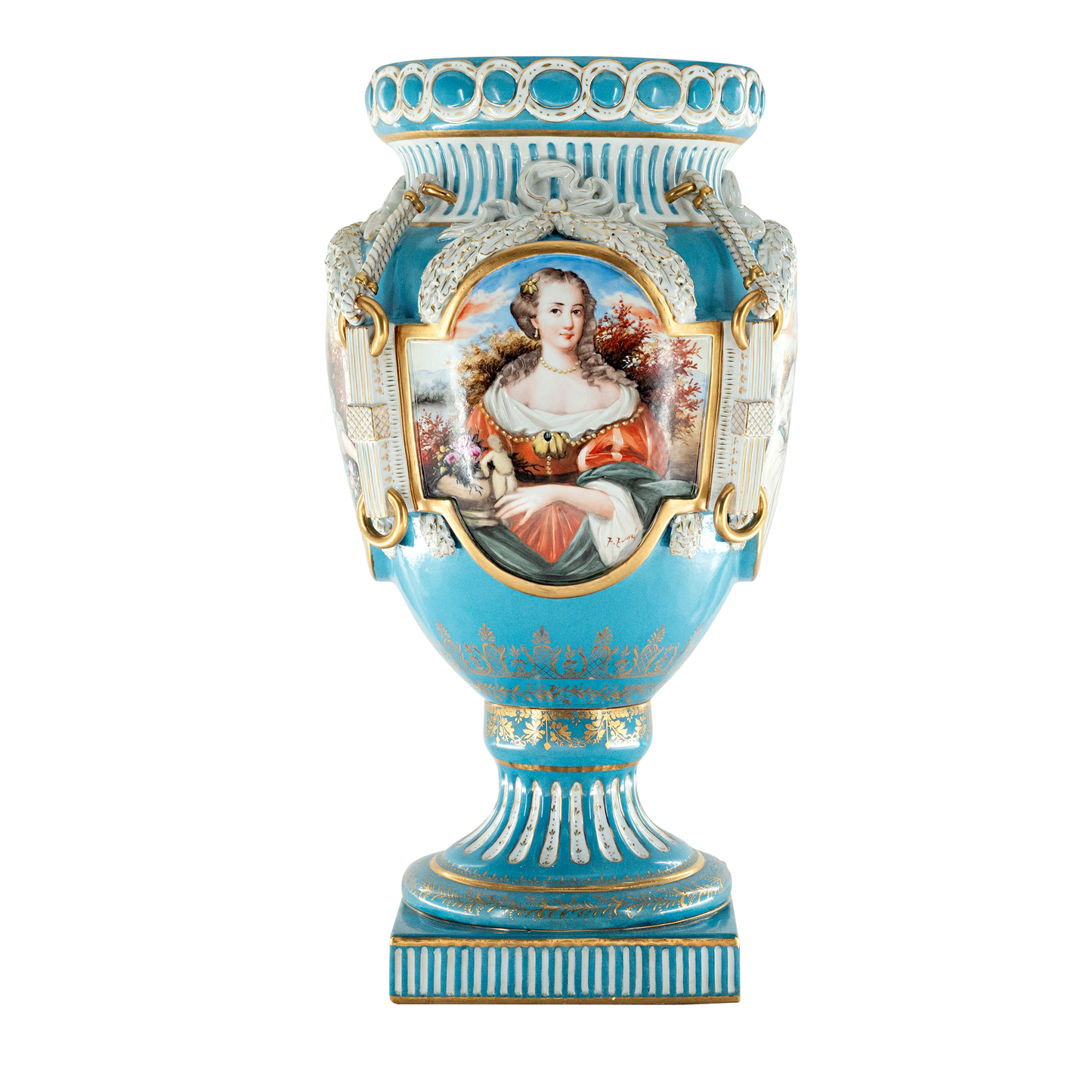 Jarrón de Porcelana Estilo Rococó Pintado a Mano