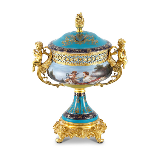 DECOELEVEN ™ Cherub Porcelain and Bronze Jar