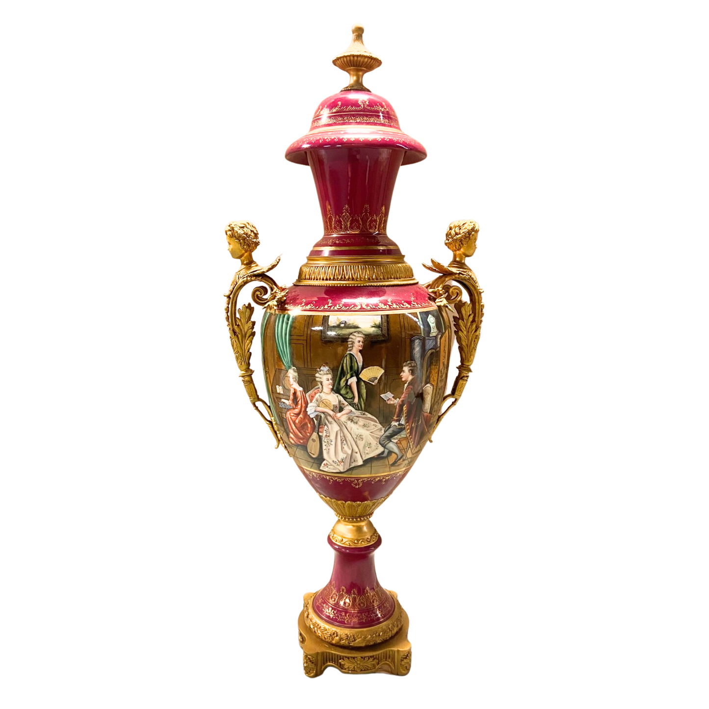 Striking Porcelain And Bronze Cherub Handle Vase
