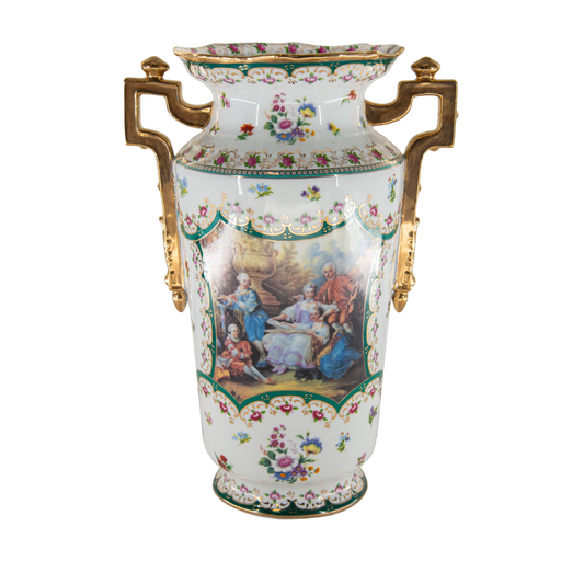 Rococo Society Oriental Vase With Geometric Handles