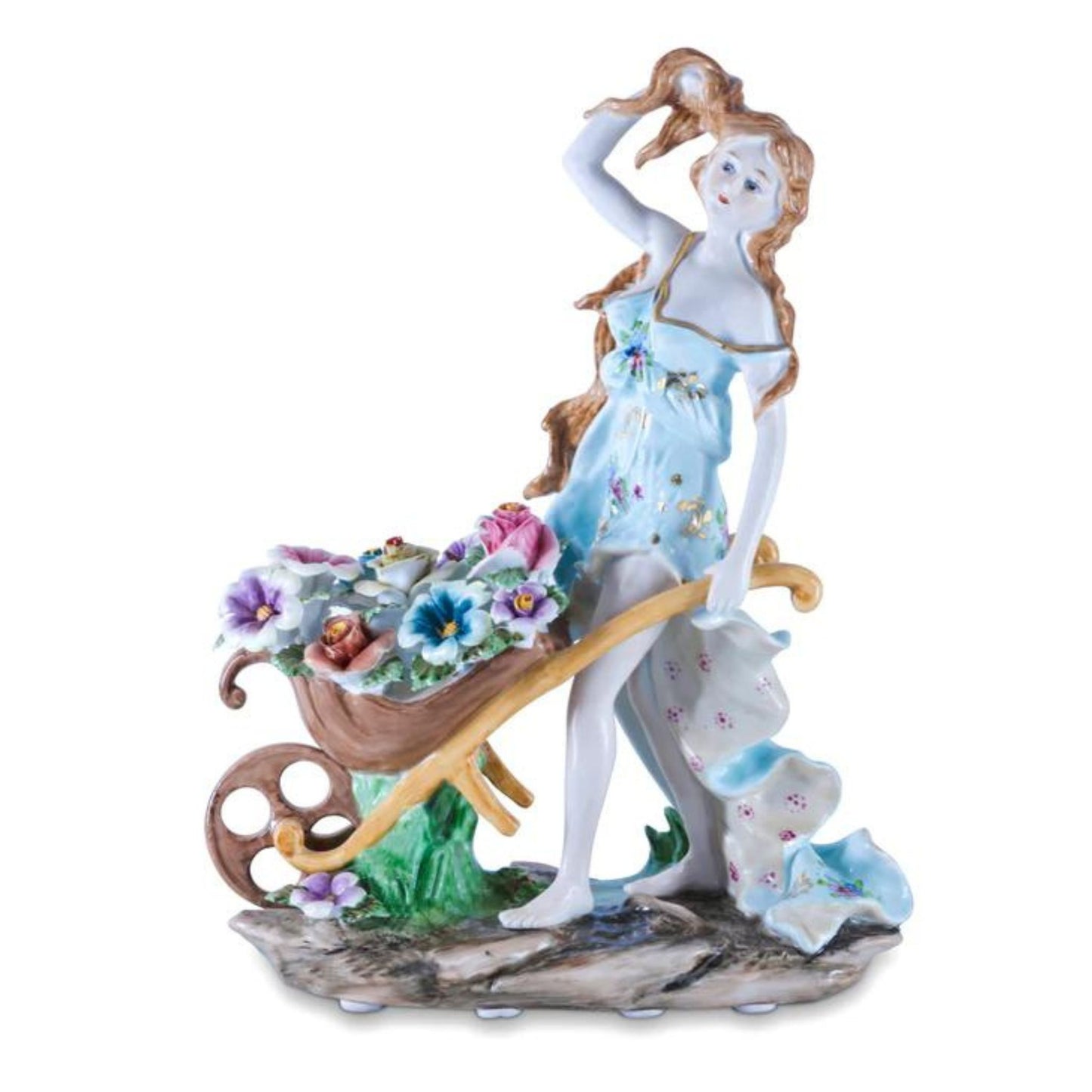 Woman Pushing Flowers Porcelain Figurine