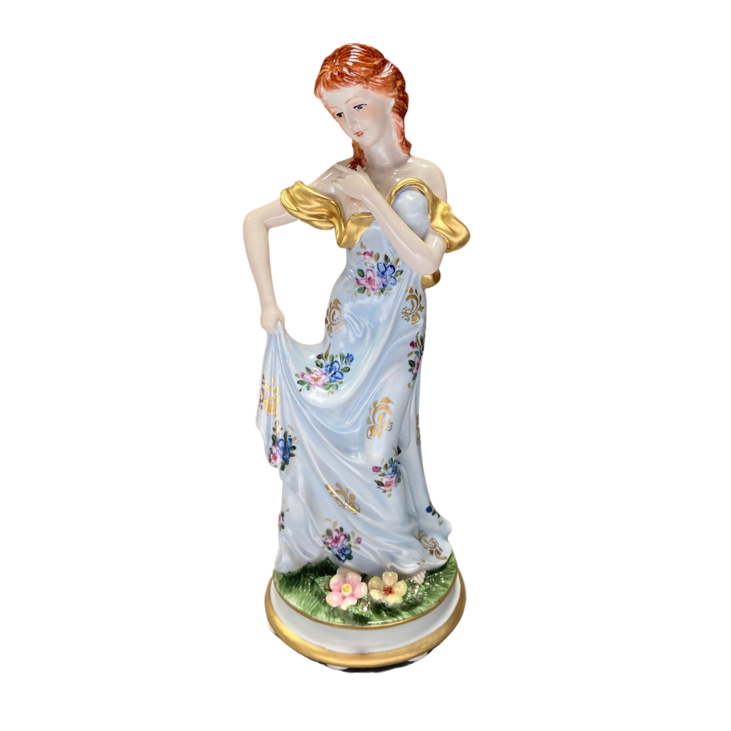 Figura de porcelana Mujer con vestido azul y dorado