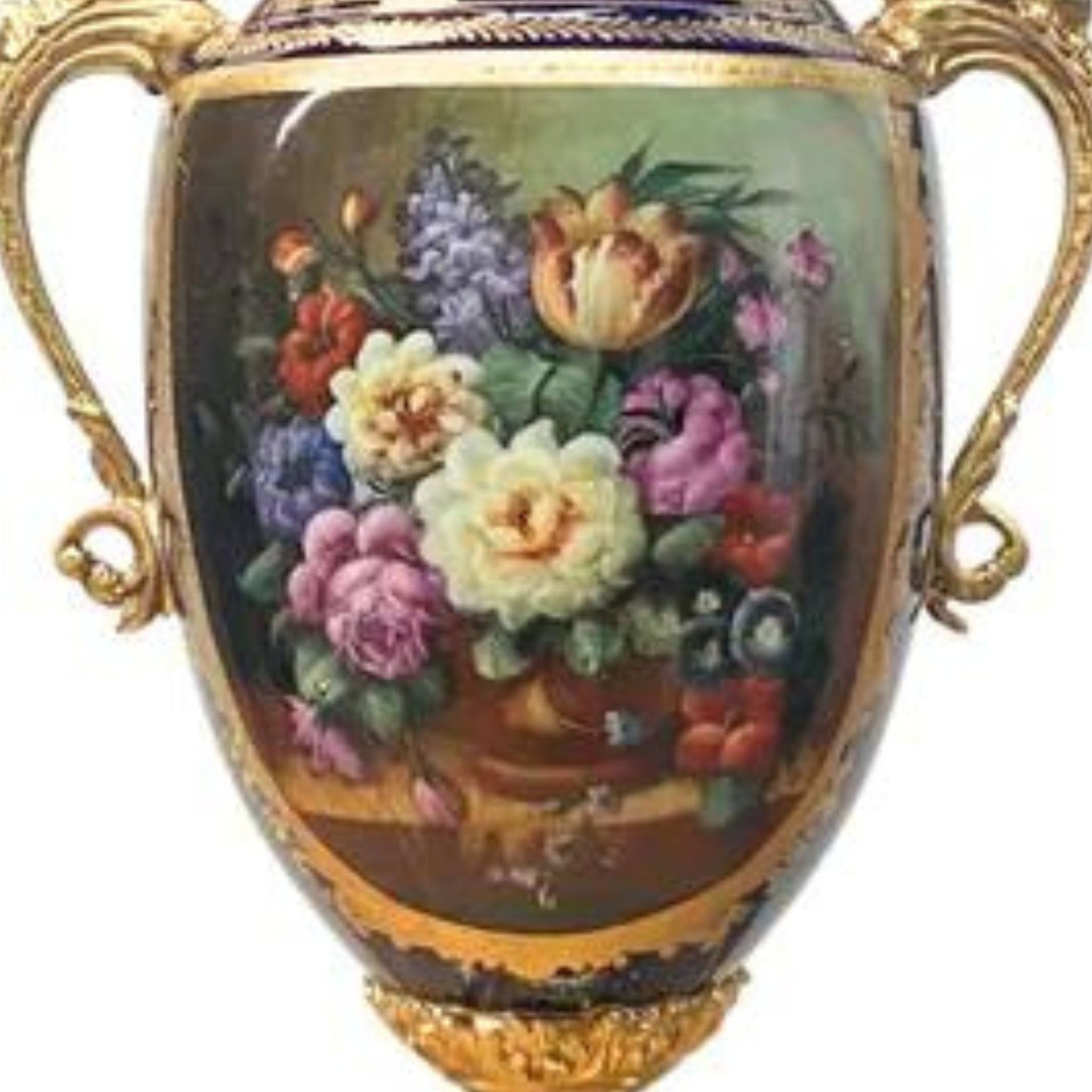 Cobalt Blue Rococo Bronze Floral Urn