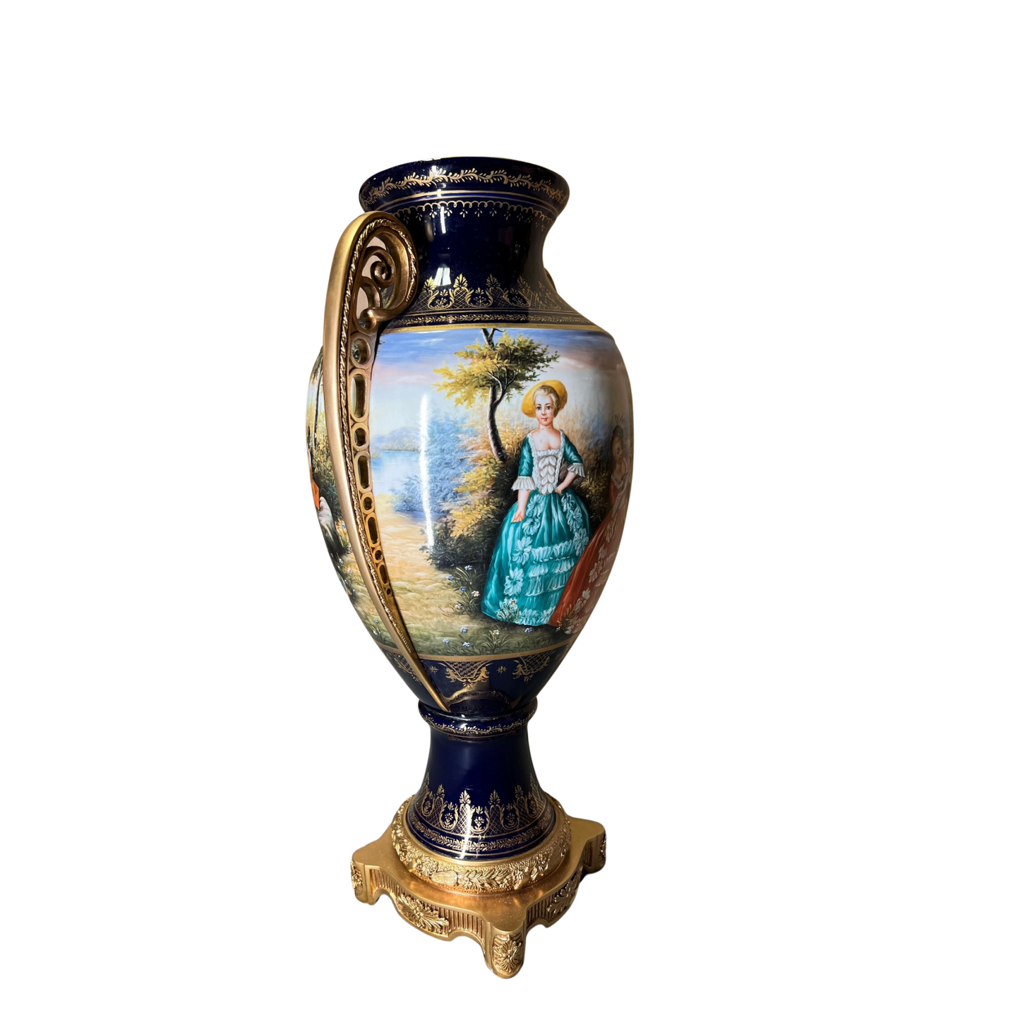 Hand-painted Rococo Style Porcelain & Bronze Urn With Lid