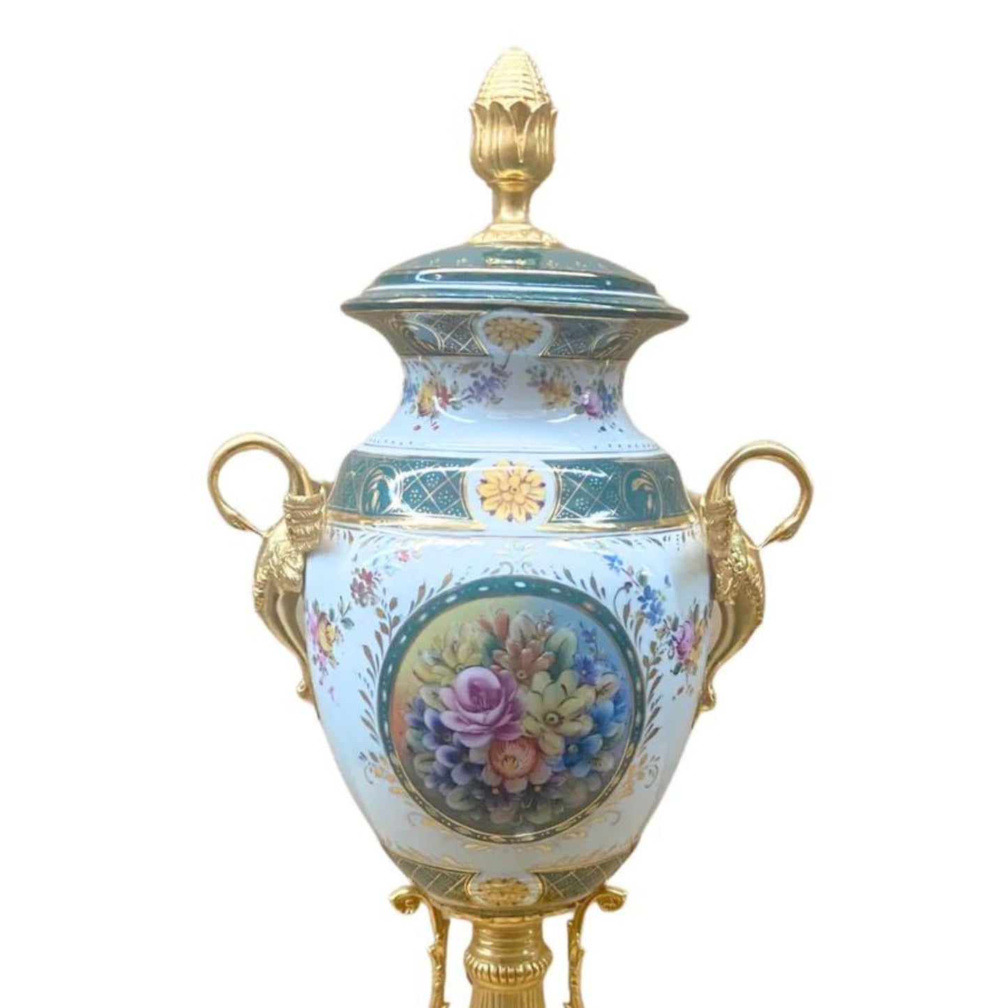 Hand-painted Green Baroque Motif Covered Jar
