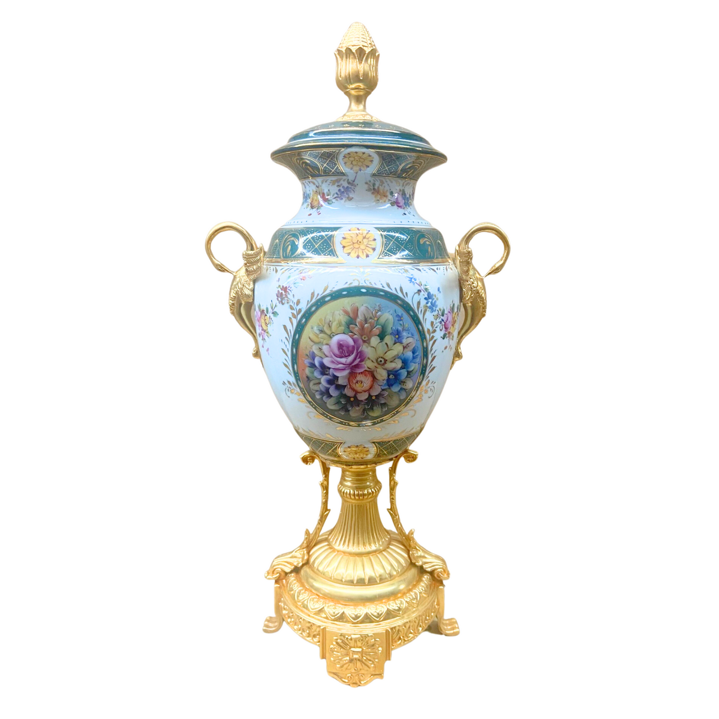 Hand-painted Green Baroque Motif Covered Jar