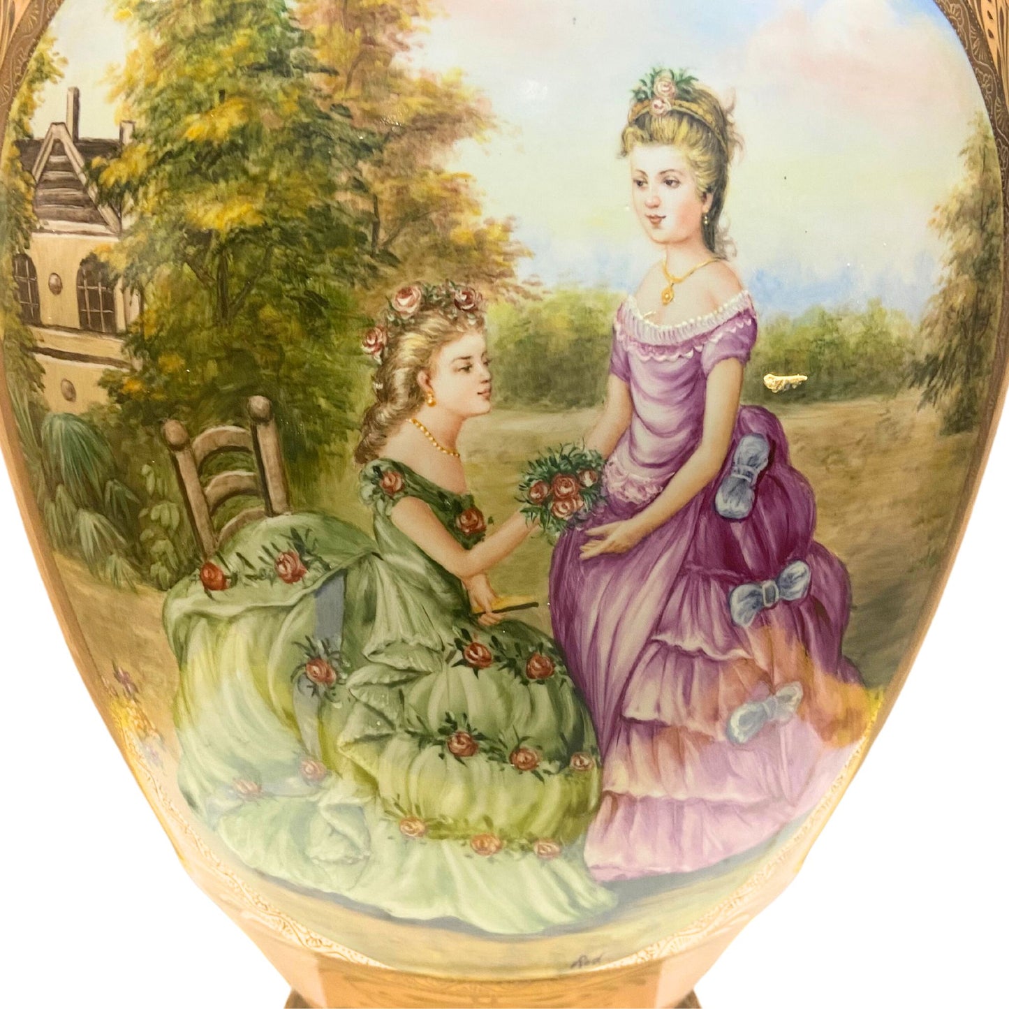 Hand-Painted Gold Rococo Style Vases