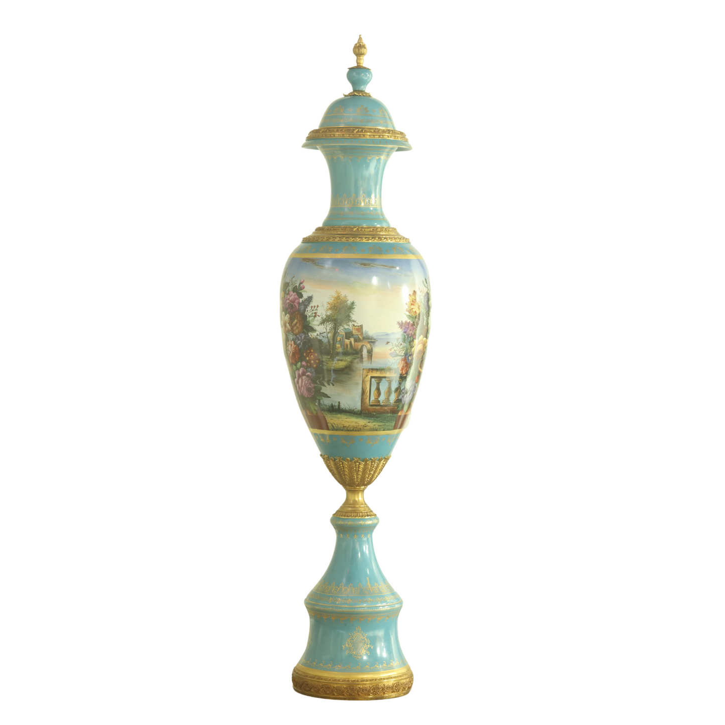 Large Hand-painted Baroque Floral Urn