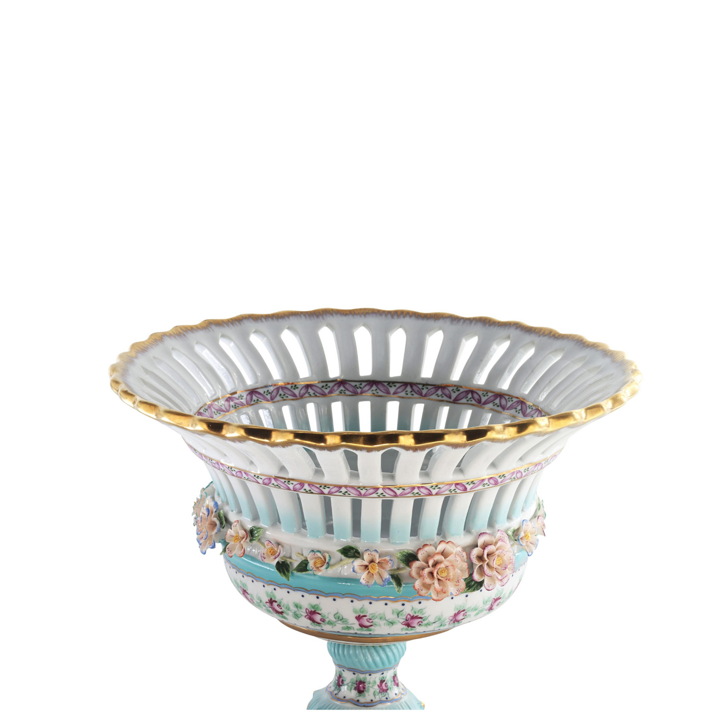 Hand-painted Medium Teal Floral Decorative Bowl