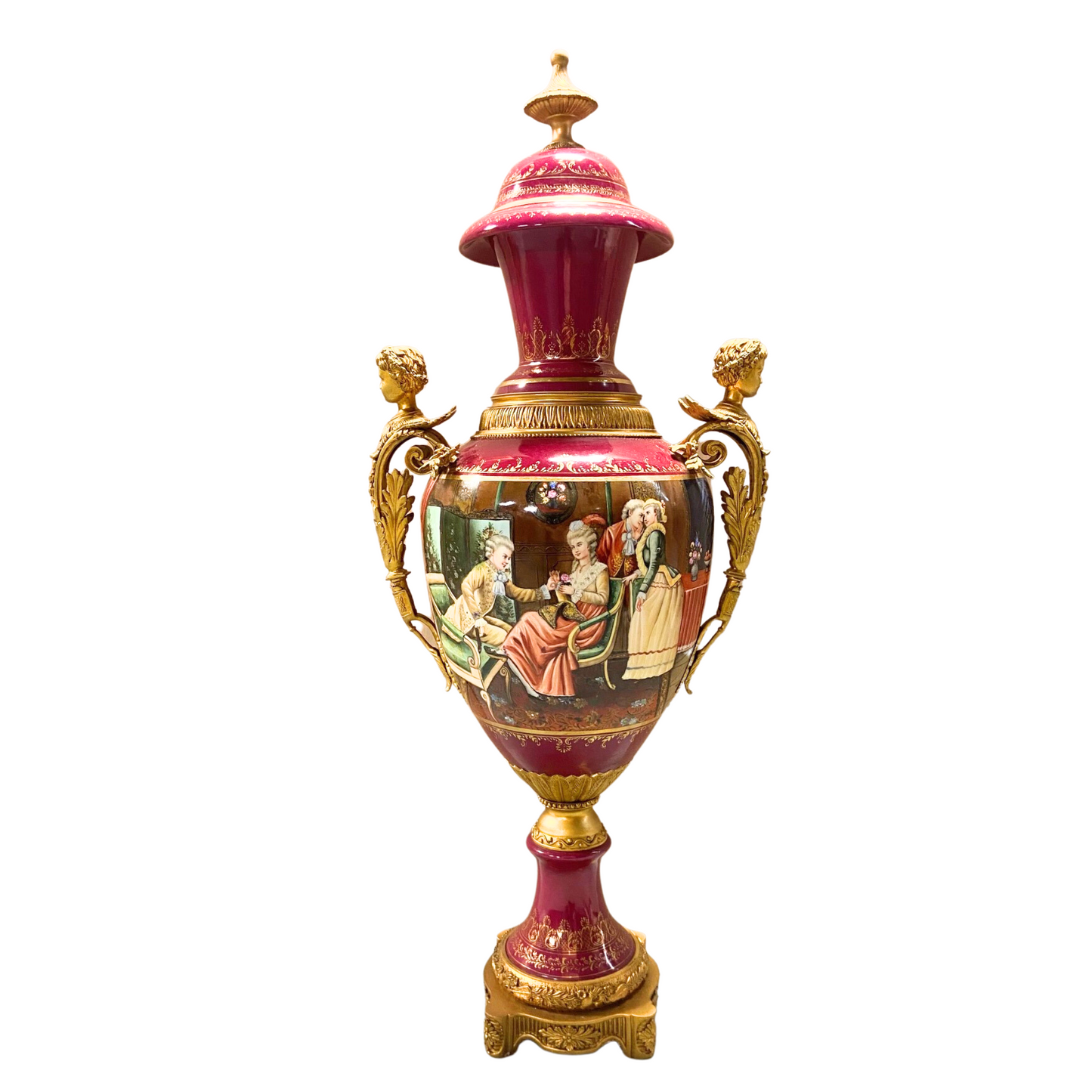 Striking Porcelain And Bronze Cherub Handle Vase