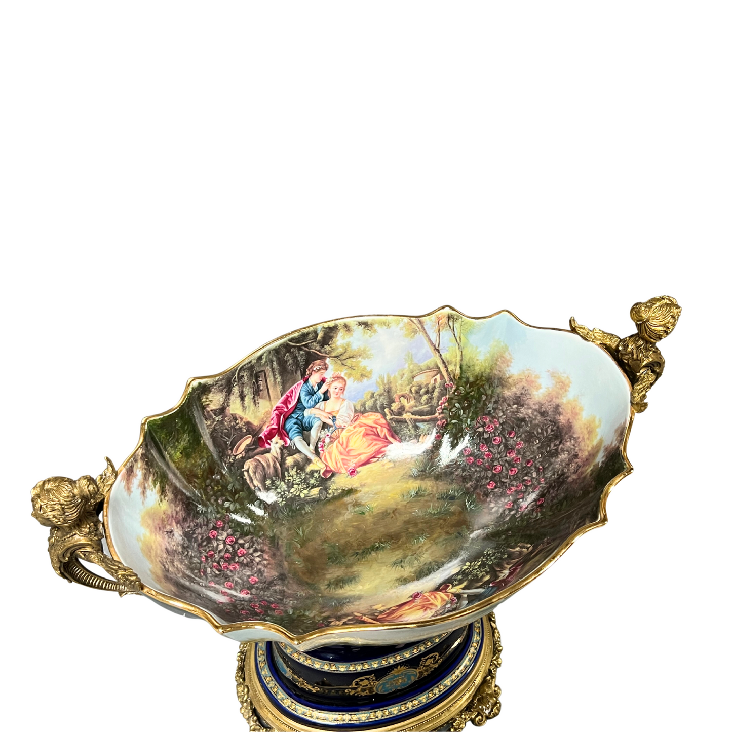 Porcelain and Bronze Rococo Style Decorative Bowl
