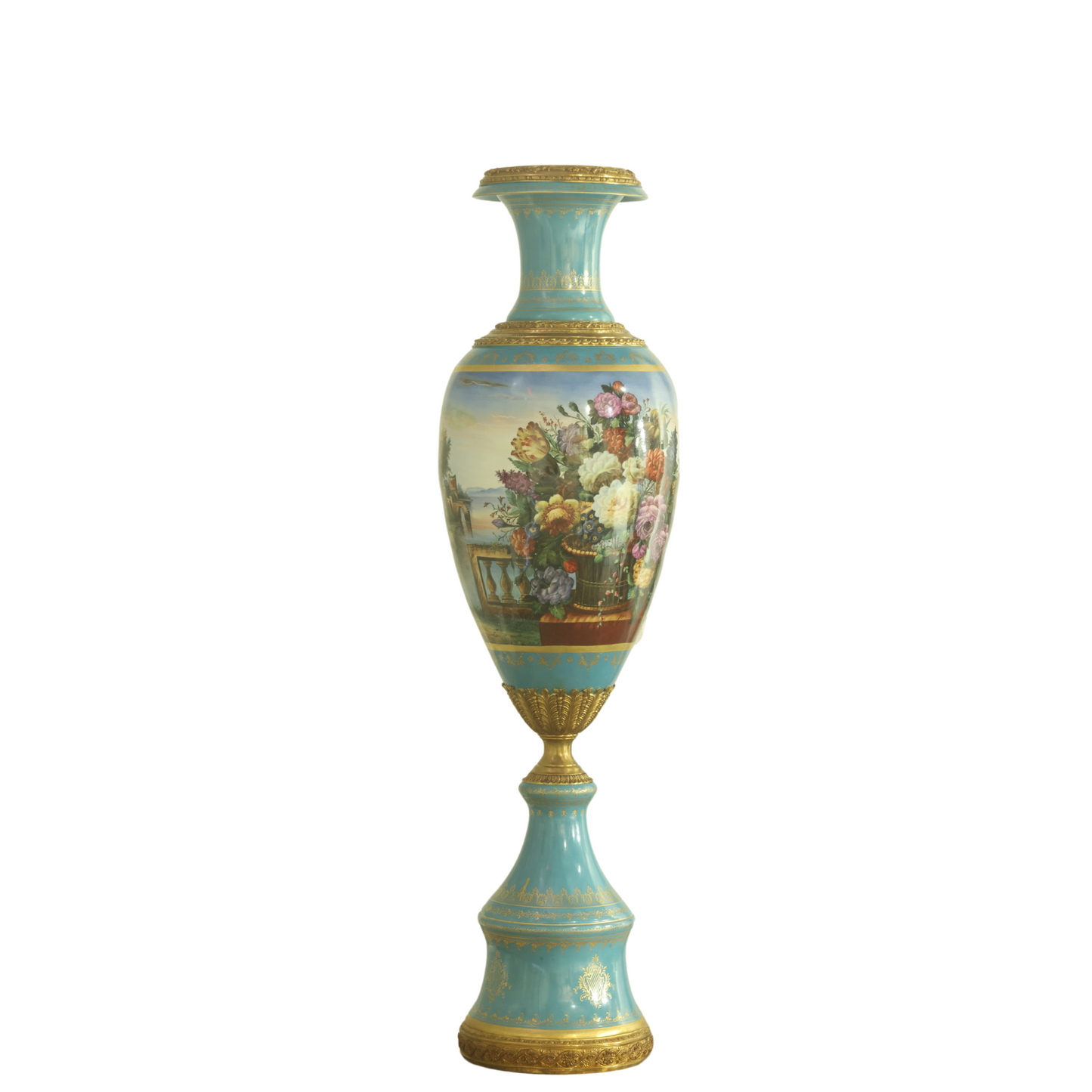 Large Hand-painted Baroque Floral Urn