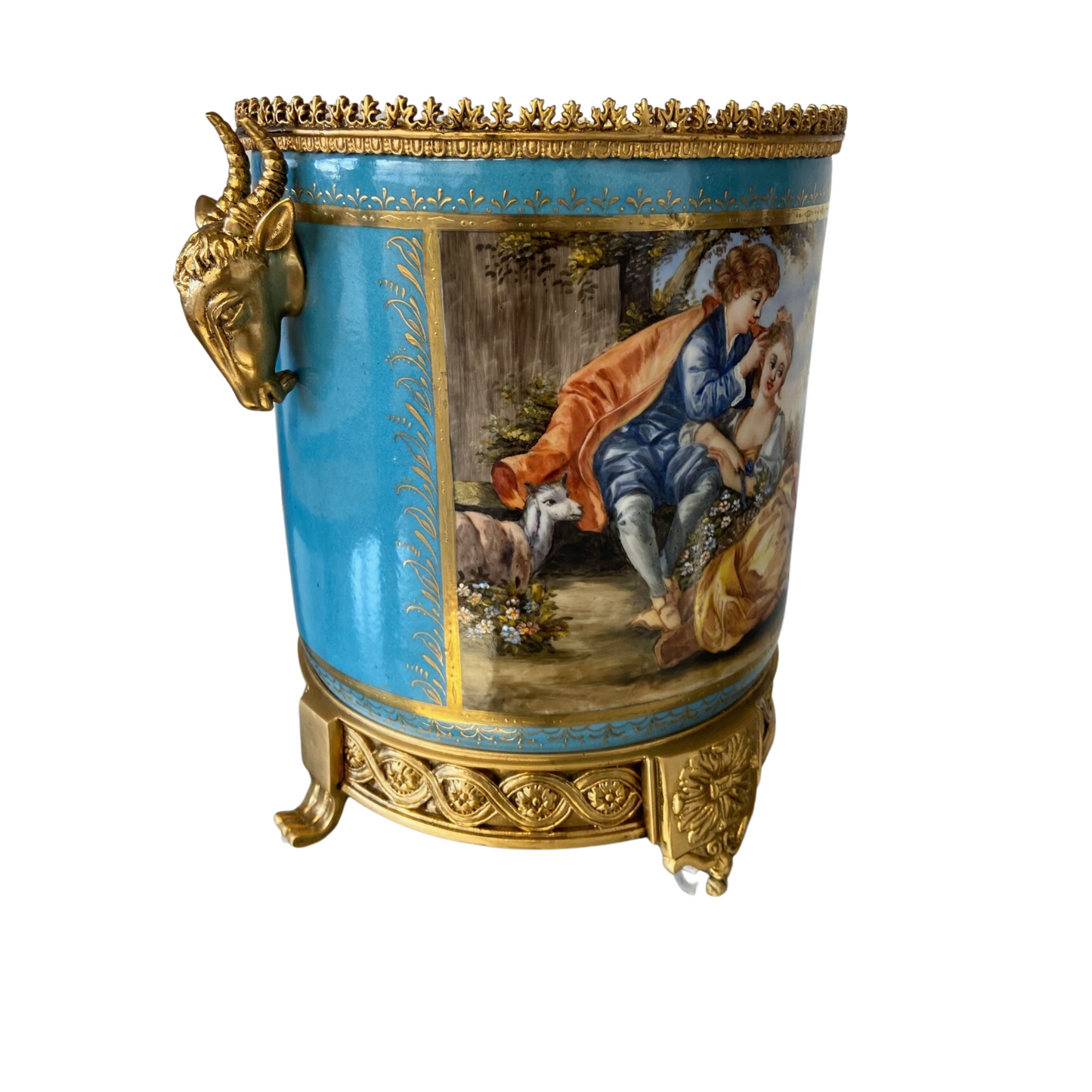 Hand-Painted Porcelain and Bronze Wine Chiller