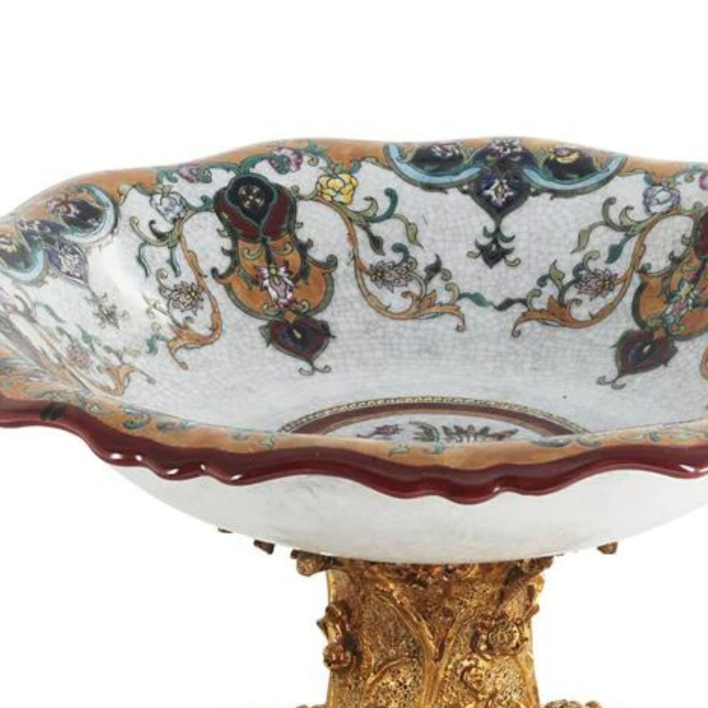 Hand-painted Porcelain and Bronze Decorative Fruit Bowl