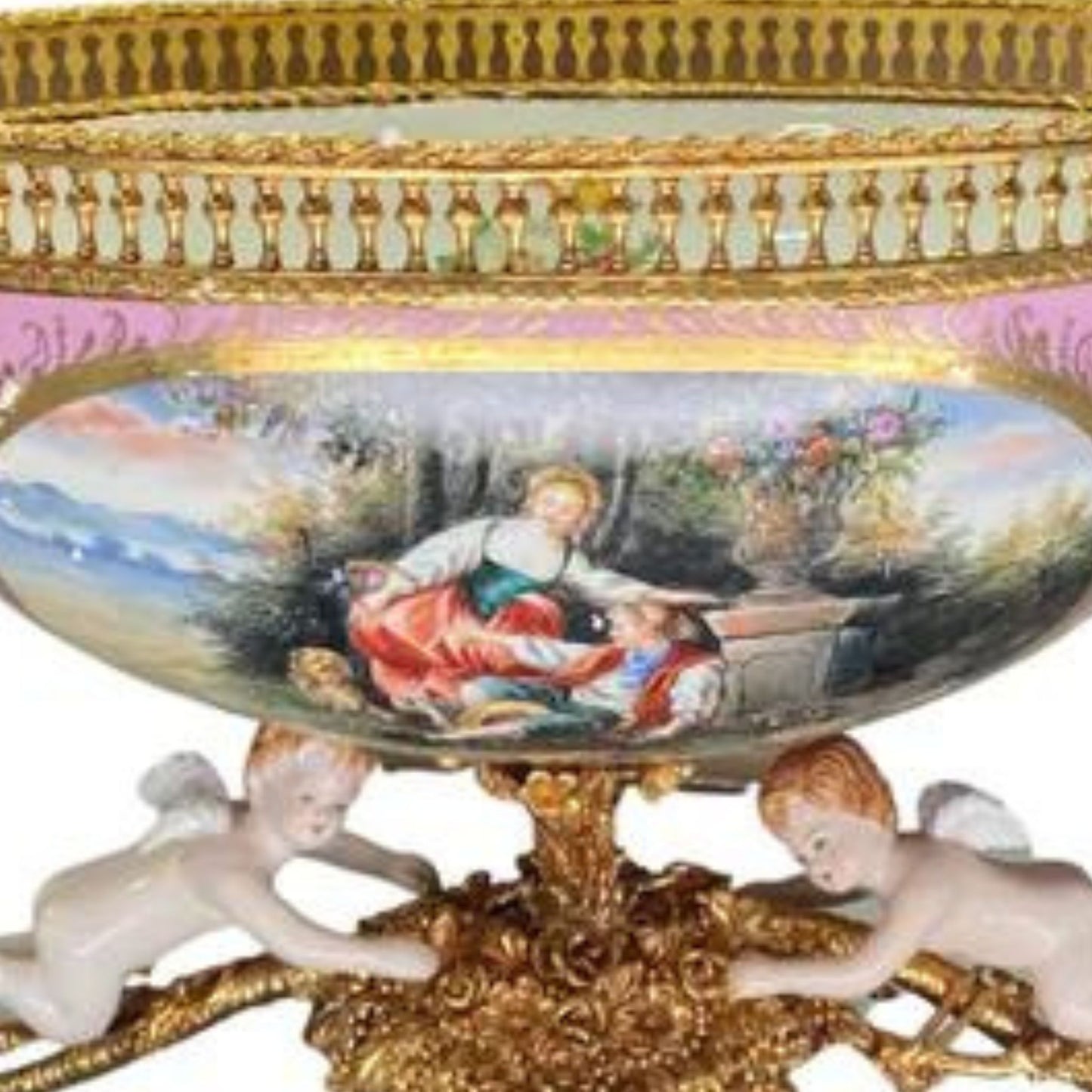 Romantic Porcelain and Bronze Serving Bowl