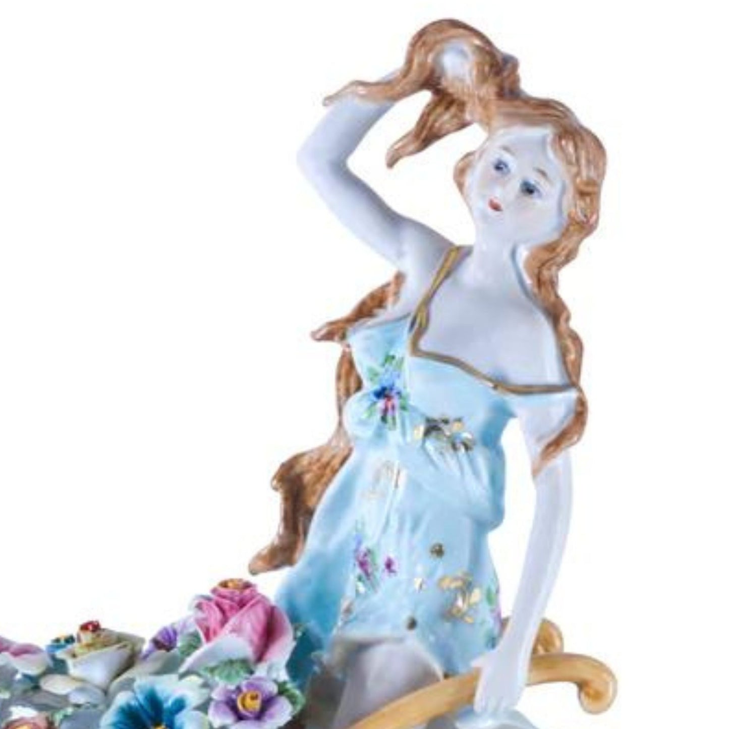 Woman Pushing Flowers Porcelain Figurine