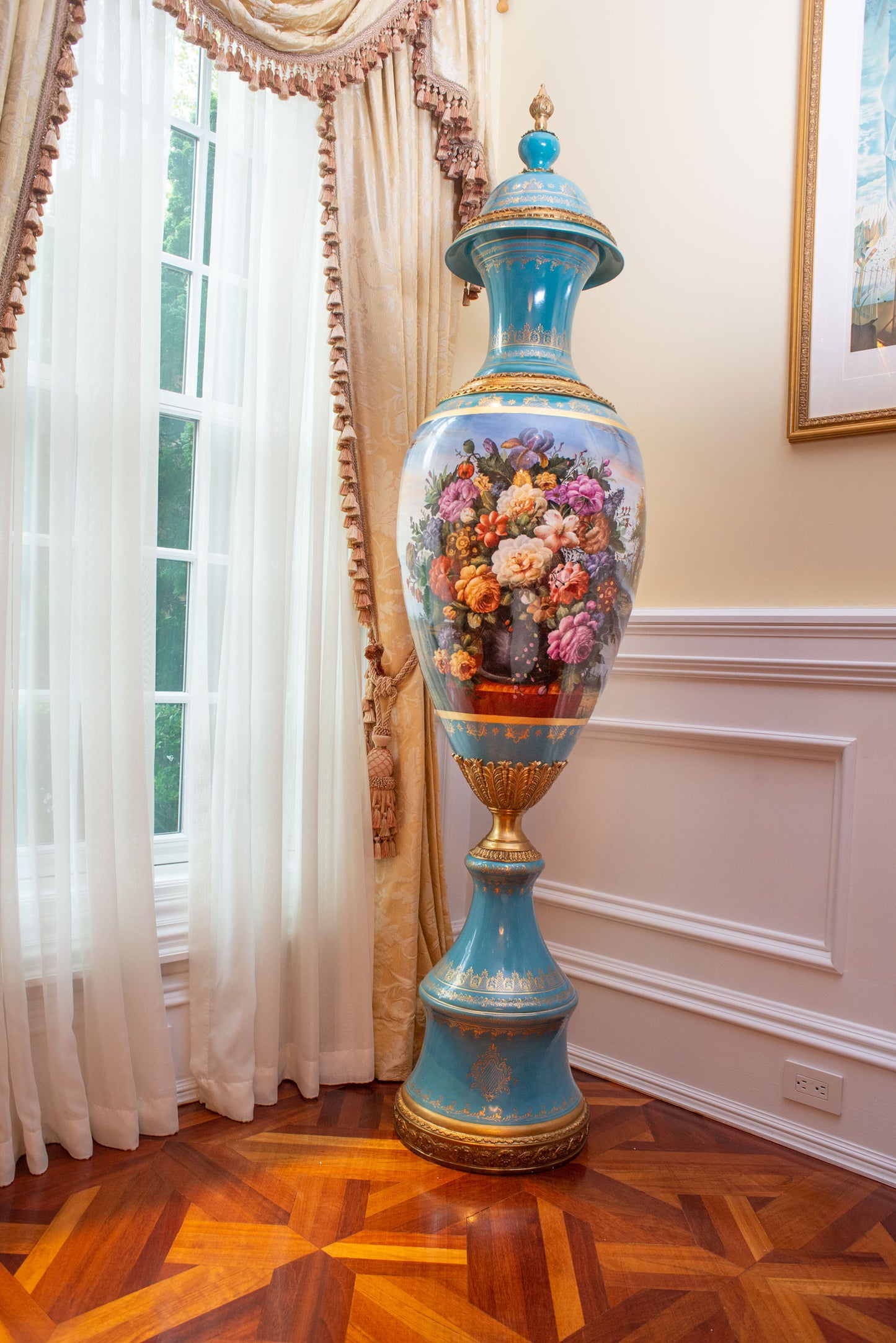 Large Hand-painted Baroque Floral Urn