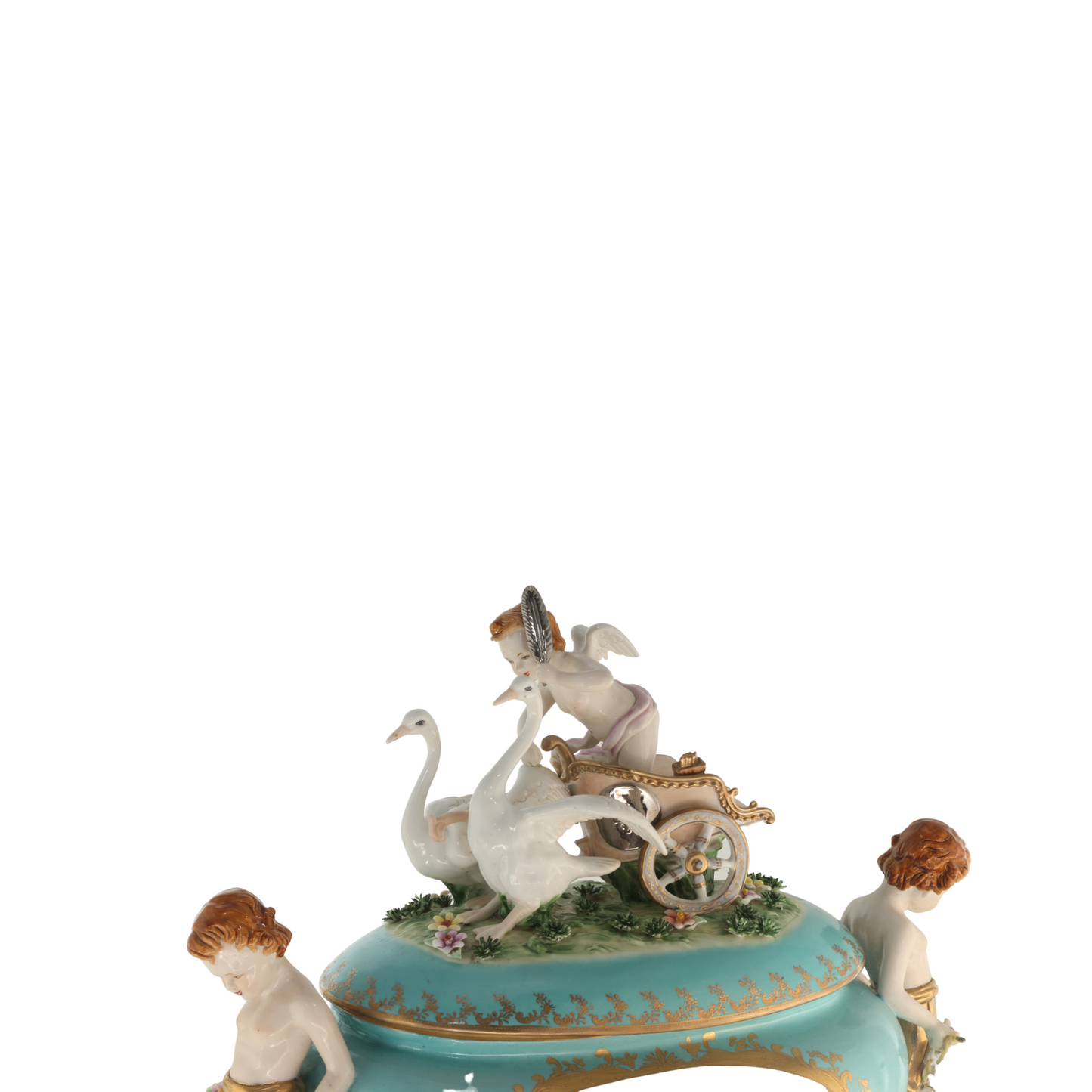 Exceptional Covered Porcelain Cherub Jar