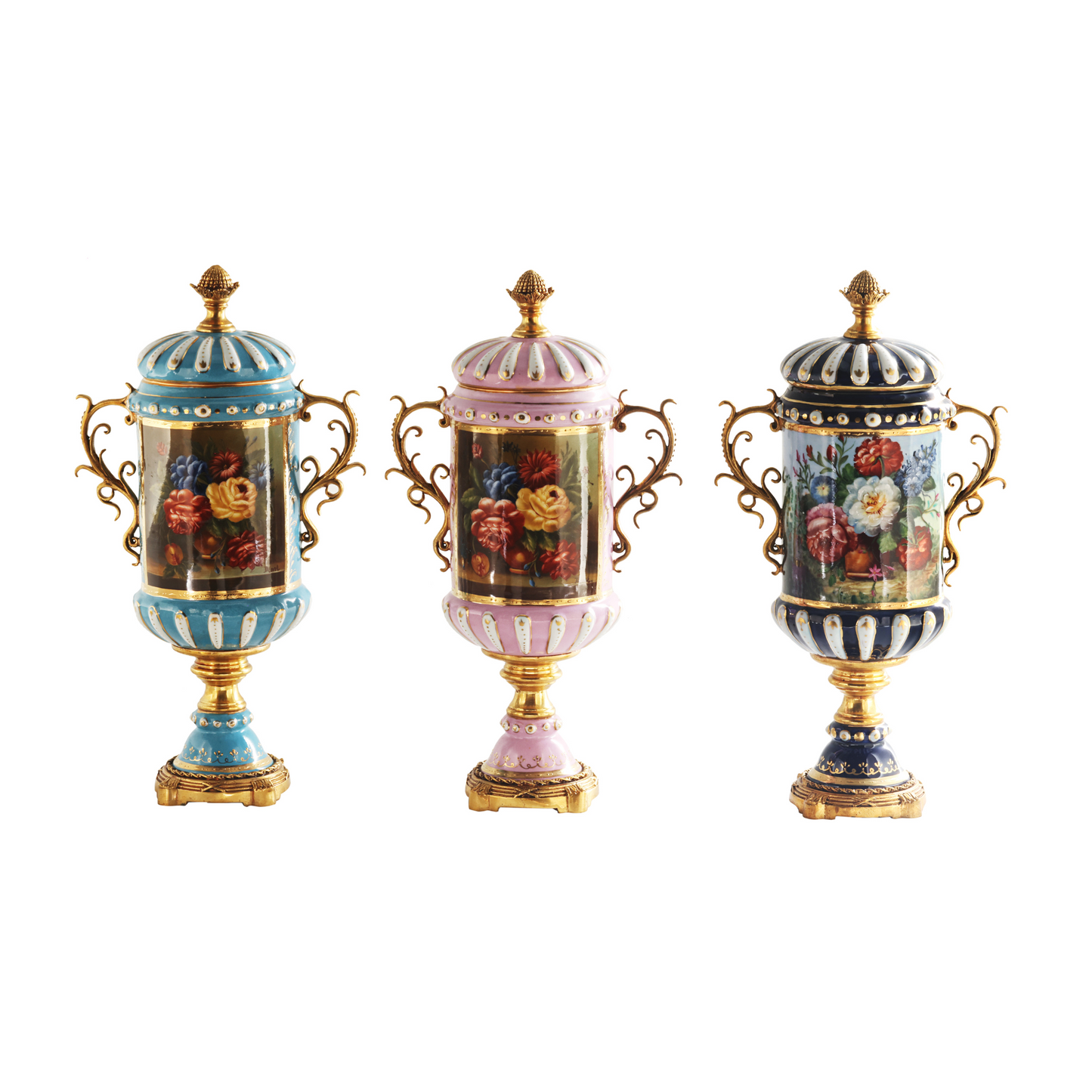 Hand-painted Baroque Floral Motif Jar Collection