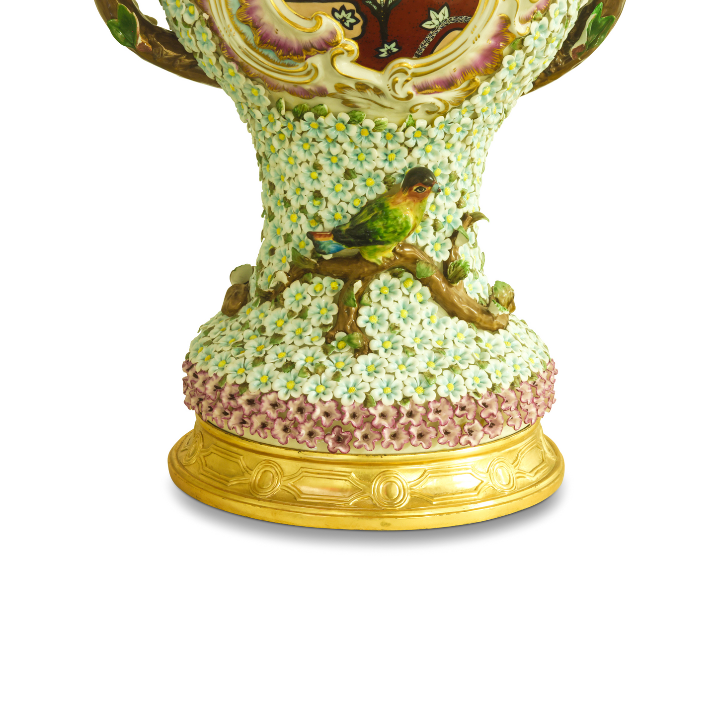 Hand-Painted Porcelain Baroque Flower Three Dimensional Cherub French Style Urn